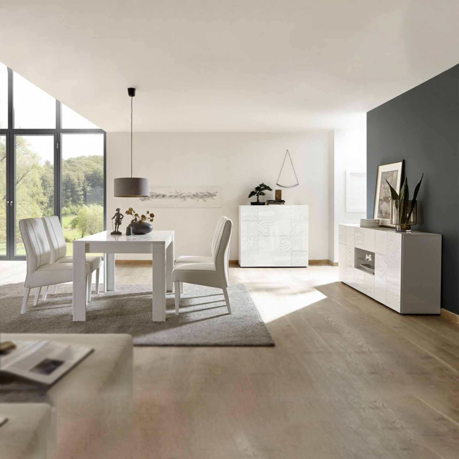 Extendable modern table "Miro" in screen-printed wood cm 137/185x90 ​​79h