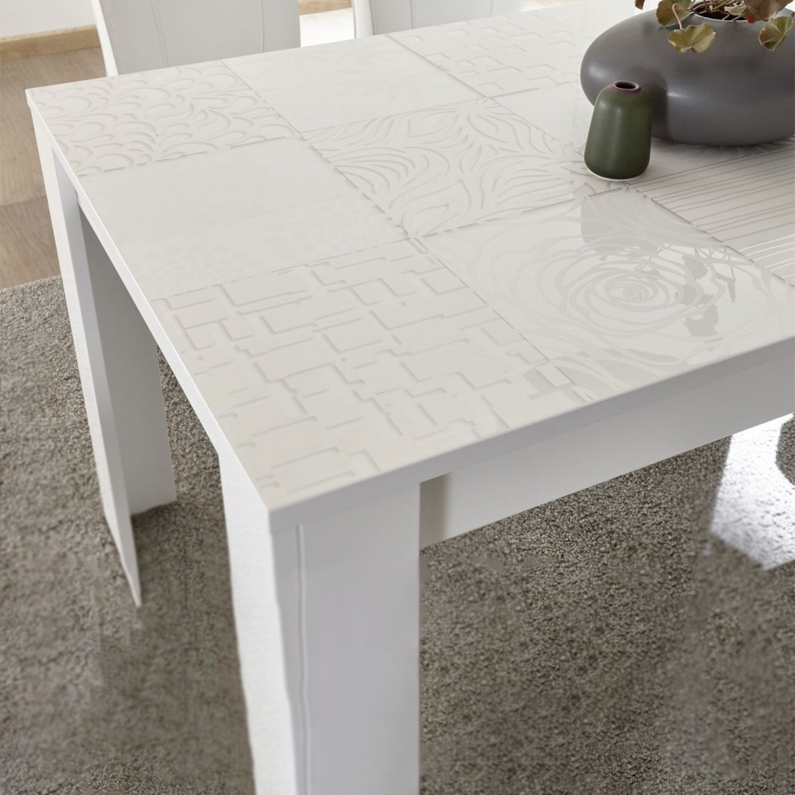 Fixed modern table "Urban" in white silk-screened wood, 180x90 cm, 79h