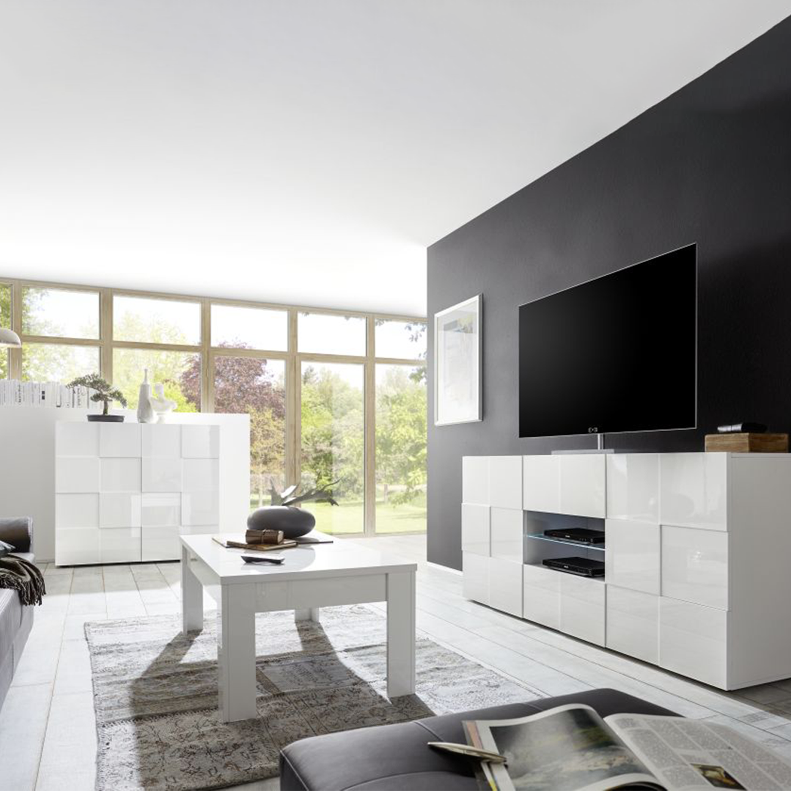 "Dama" low living room table in oak wood, 122x65 cm, 45 cm high