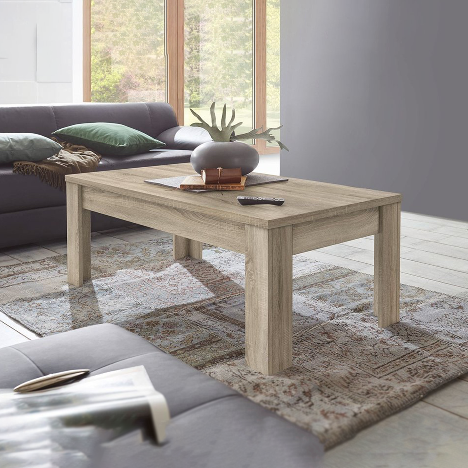 "Dama" low living room table in oak wood, 122x65 cm, 45 cm high