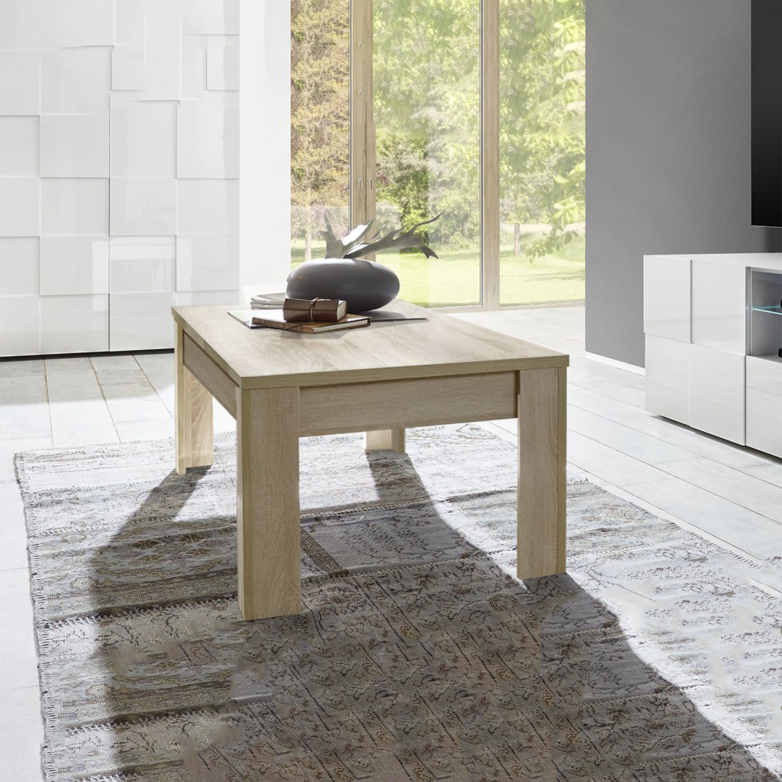 "Dama" low living room table in oak wood, 122x65 cm, 45 cm high