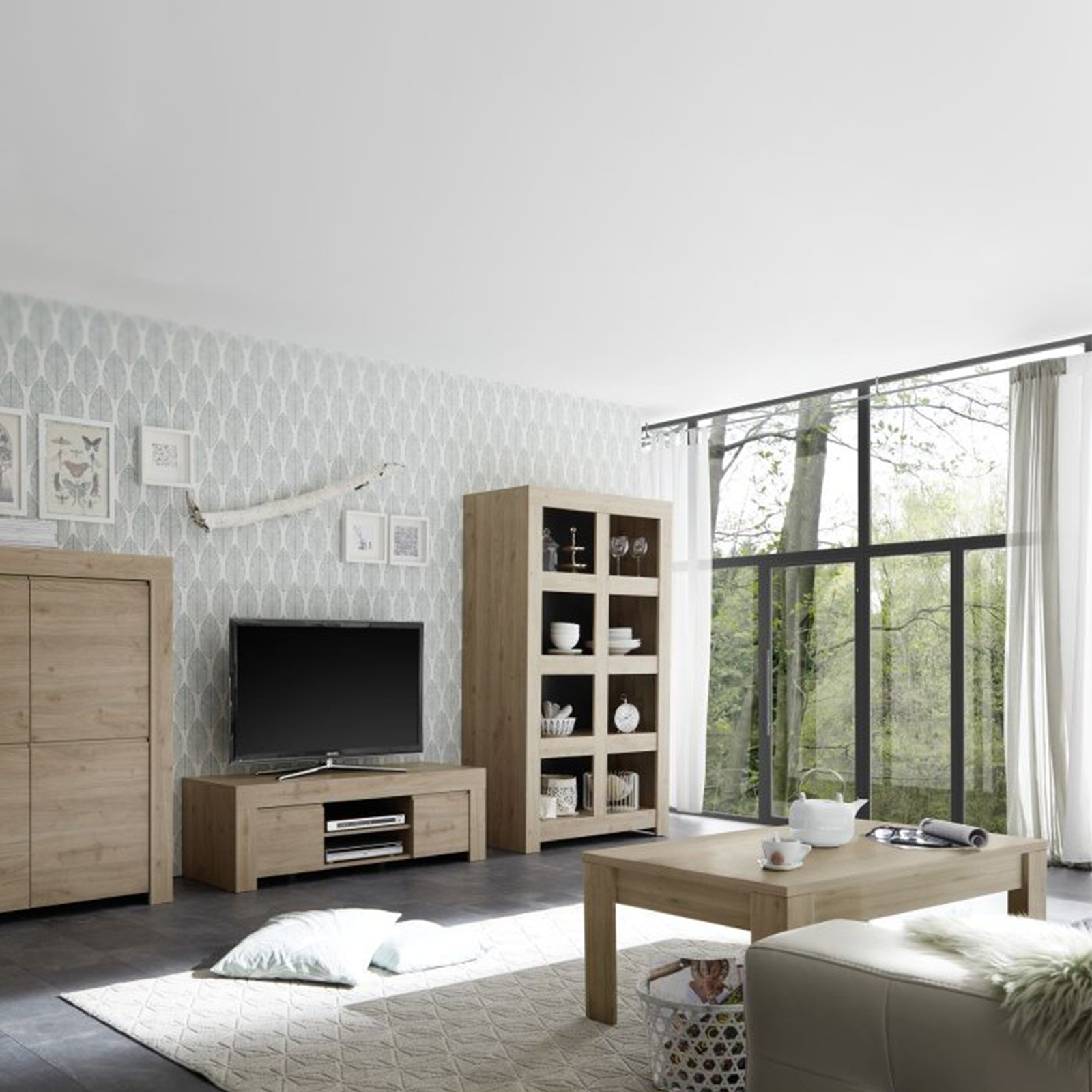 "Dama" low living room table in oak wood, 122x65 cm, 45 cm high