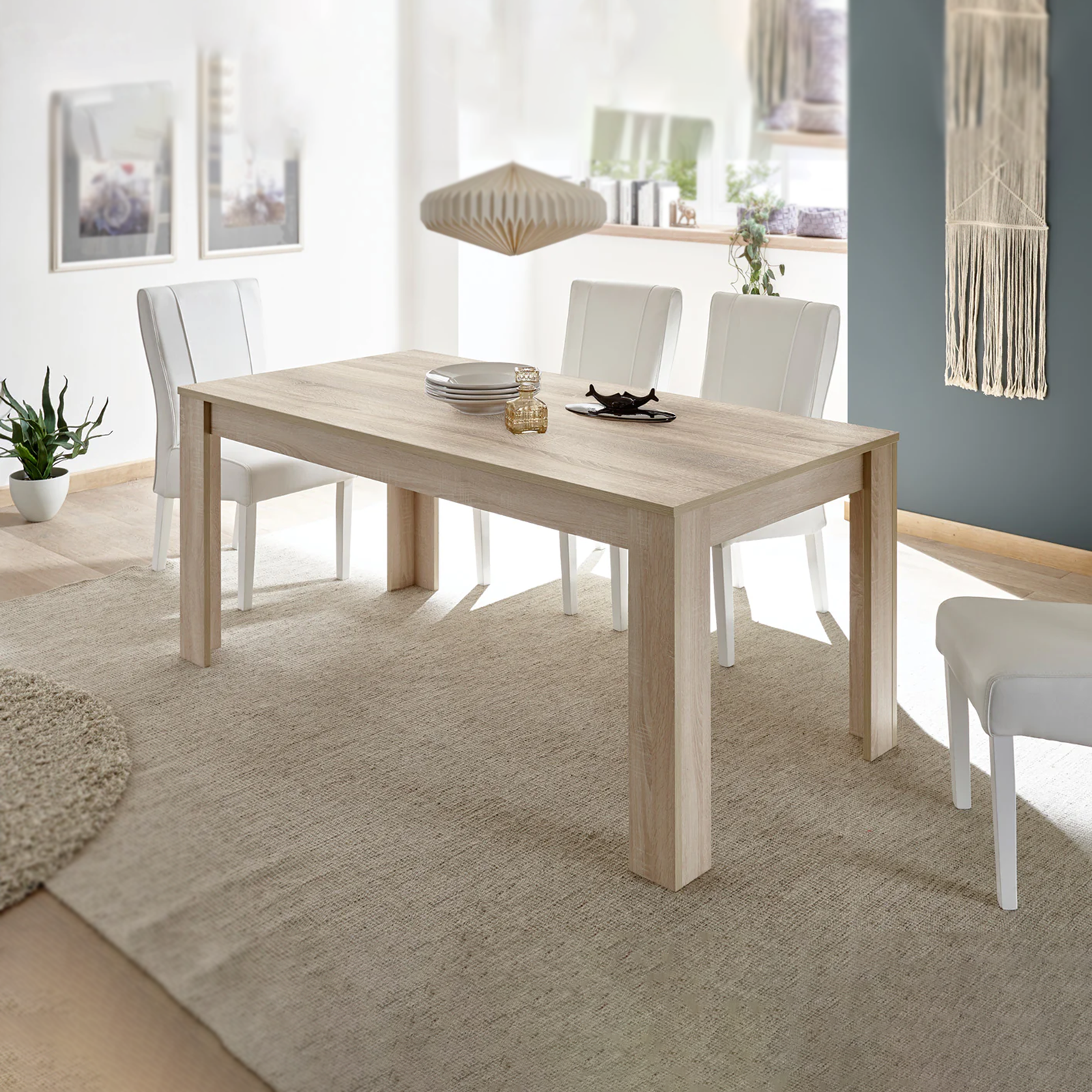 "Firenze" modern fixed table in oak wood, 180x90 cm, 79h
