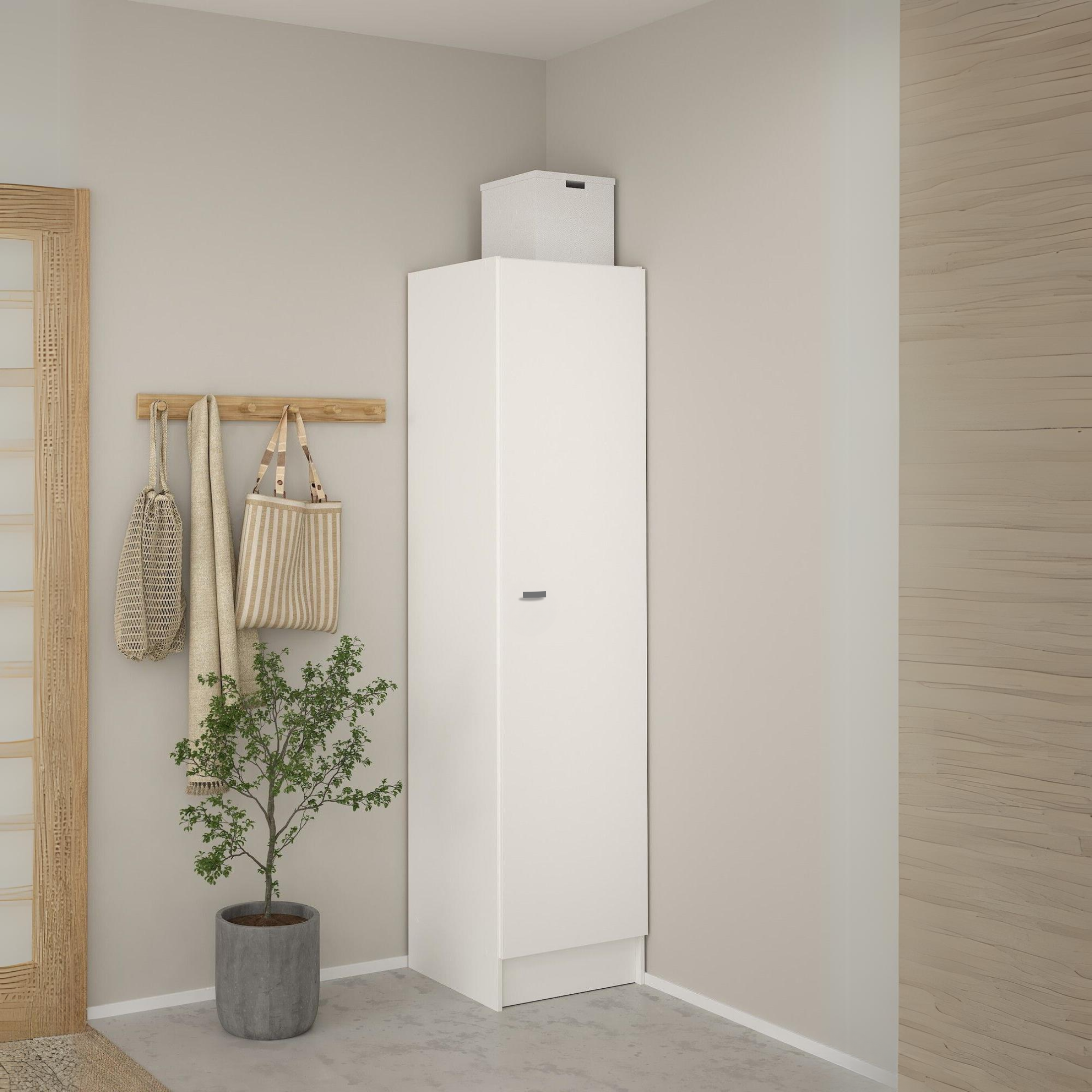 "Ricla" multipurpose column unit with 1 door in white lacquered wood, 31x34 cm, 183h