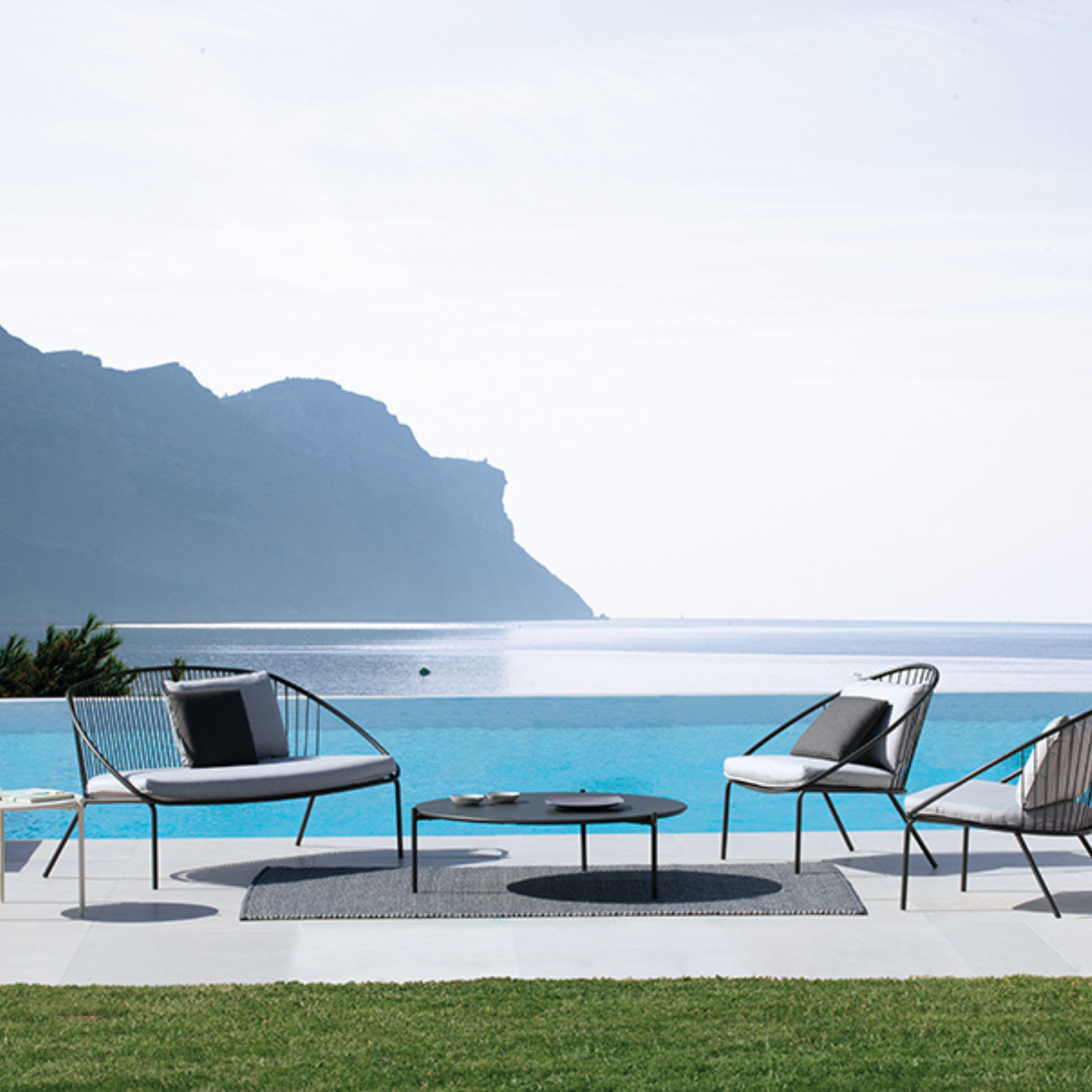 "Aria" low metal garden armchair, stackable lounge chair, 82x86 cm, 87 cm high