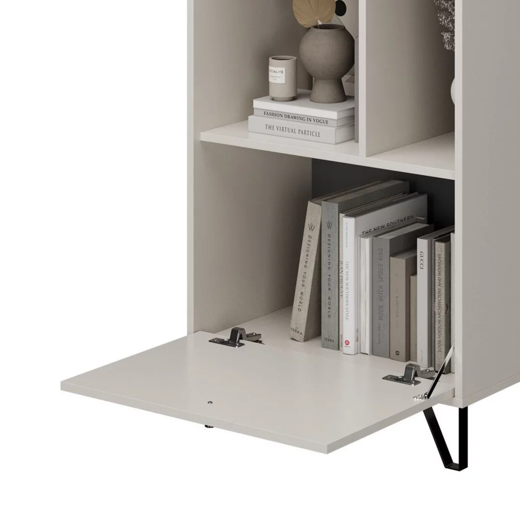 "Aldo" tall sideboard with open compartments in wood with raised feet, 63x40 cm, 135 cm high.