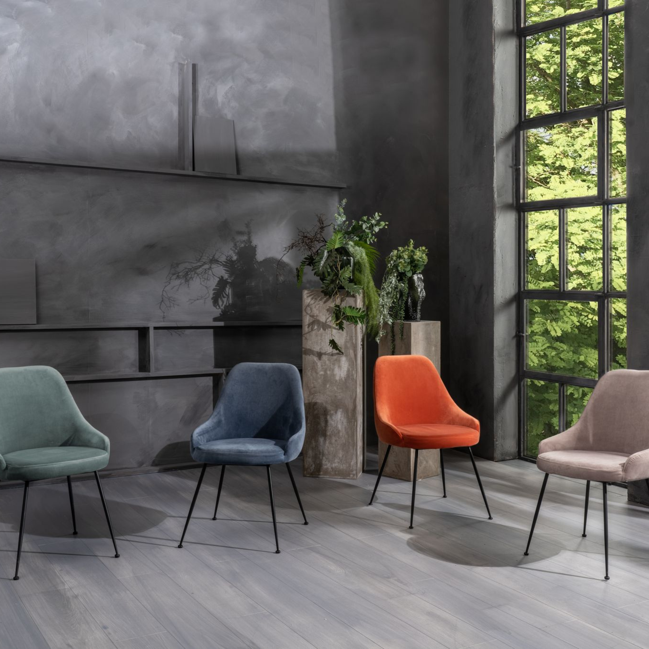 Modern padded chair "Alyssa" velvet effect cm 49.5x48.5 80h