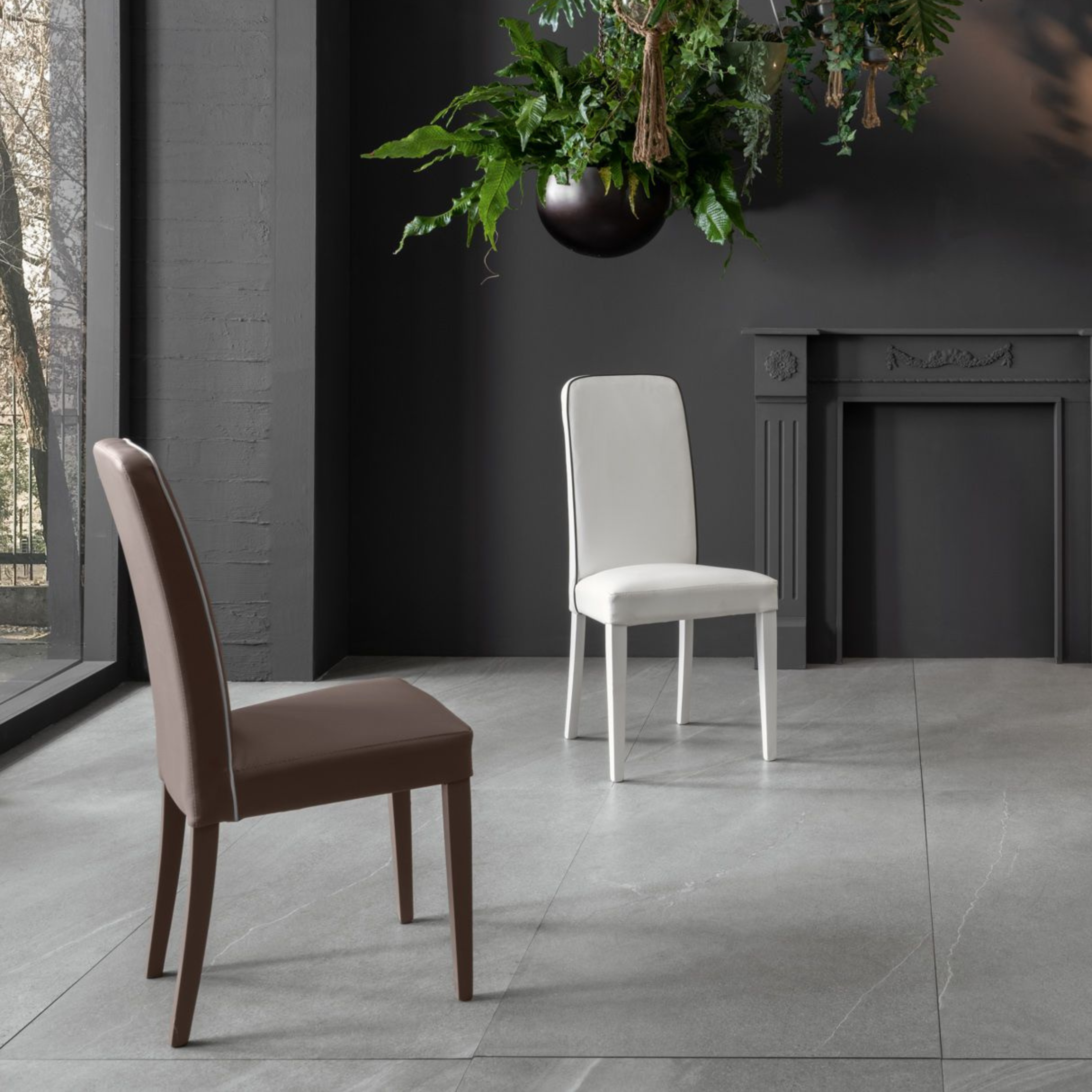 Set of modern "Gardenia" upholstered living room chairs in faux leather, 46x59 cm, 99h