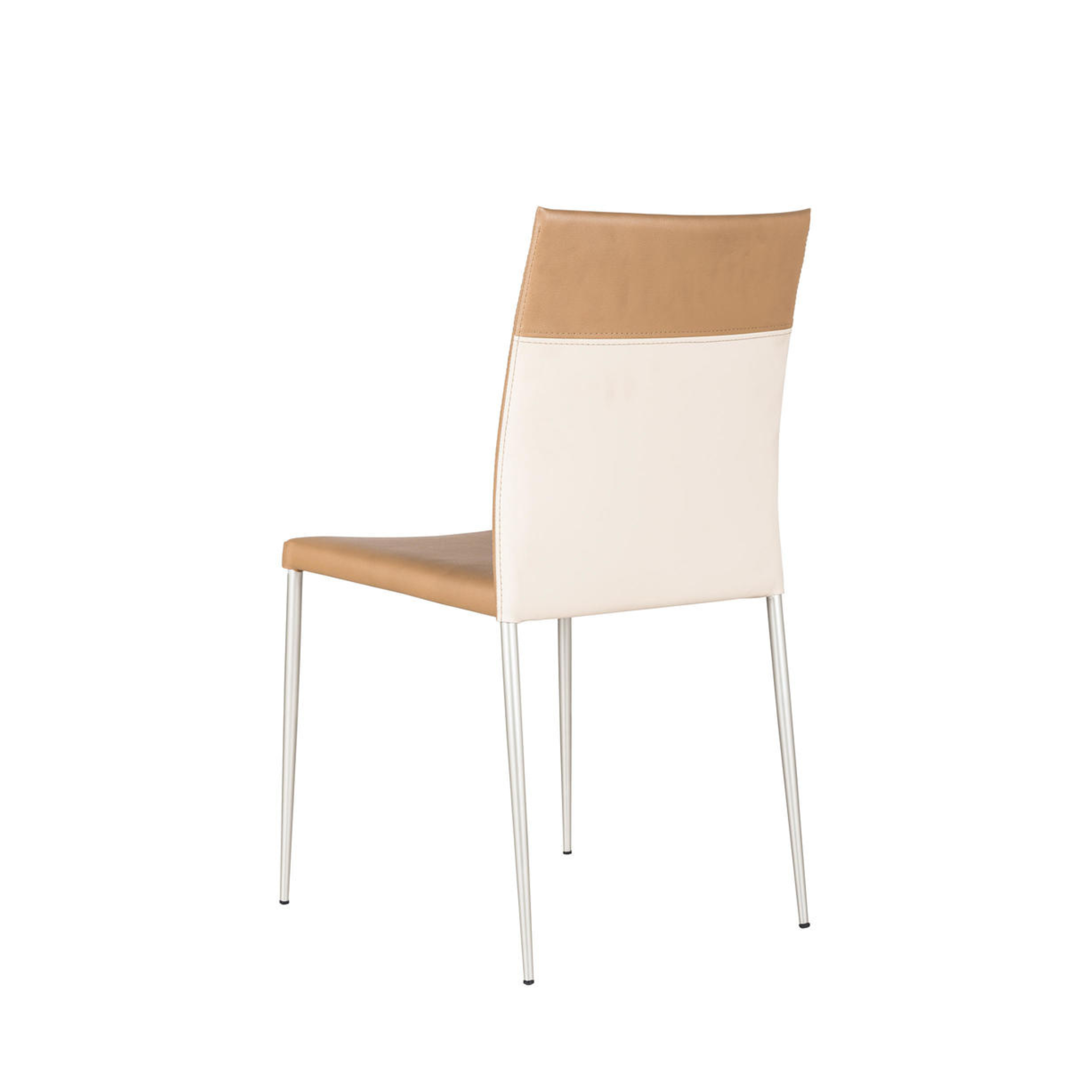 Set of stackable "Camelia" faux leather upholstered dining chairs with painted metal legs