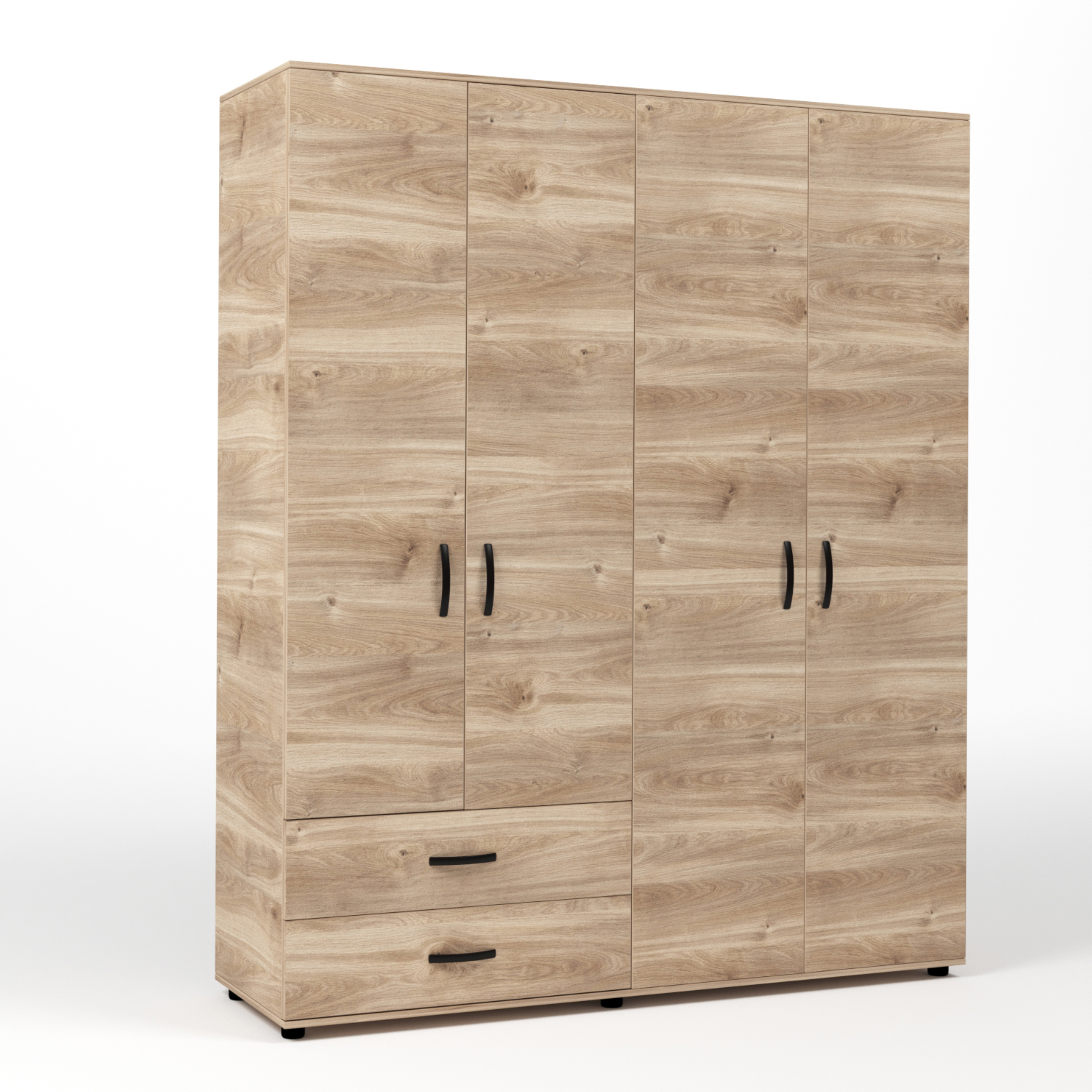 Claks modern wooden wardrobe with 4 doors and 2 drawers, 160x52 cm, 205 cm high.