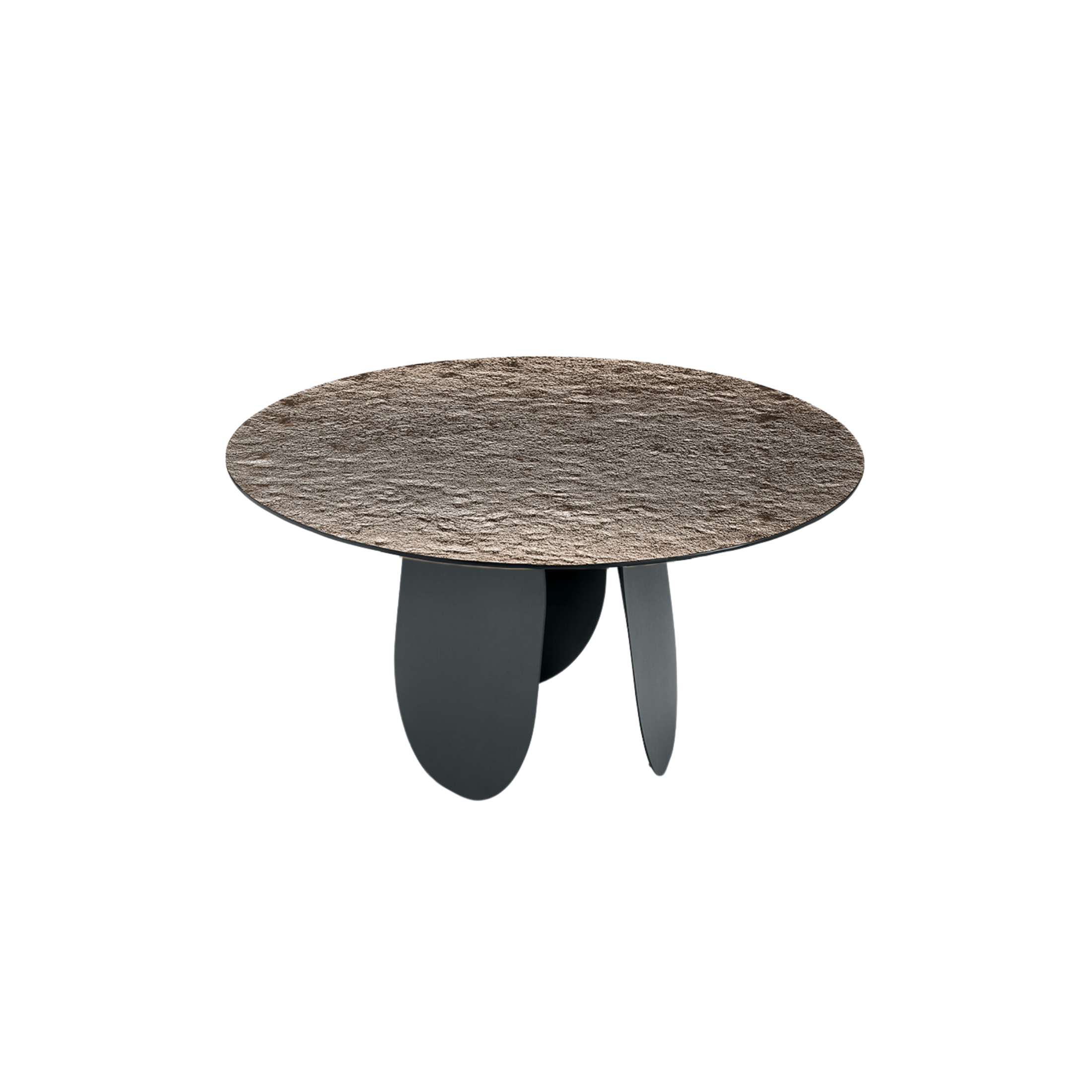 "Monroe" modern fixed round dining table with hammered glass top