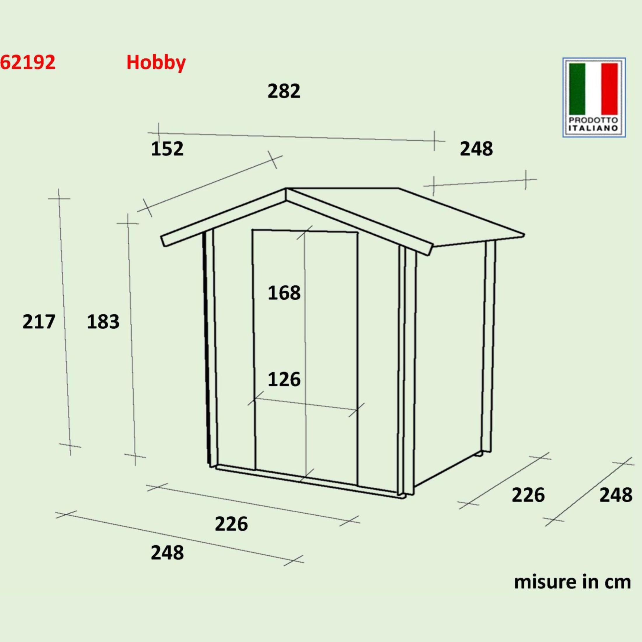 "Hobby" wooden garden house, 248x248 cm, 217 cm high, double door with windows