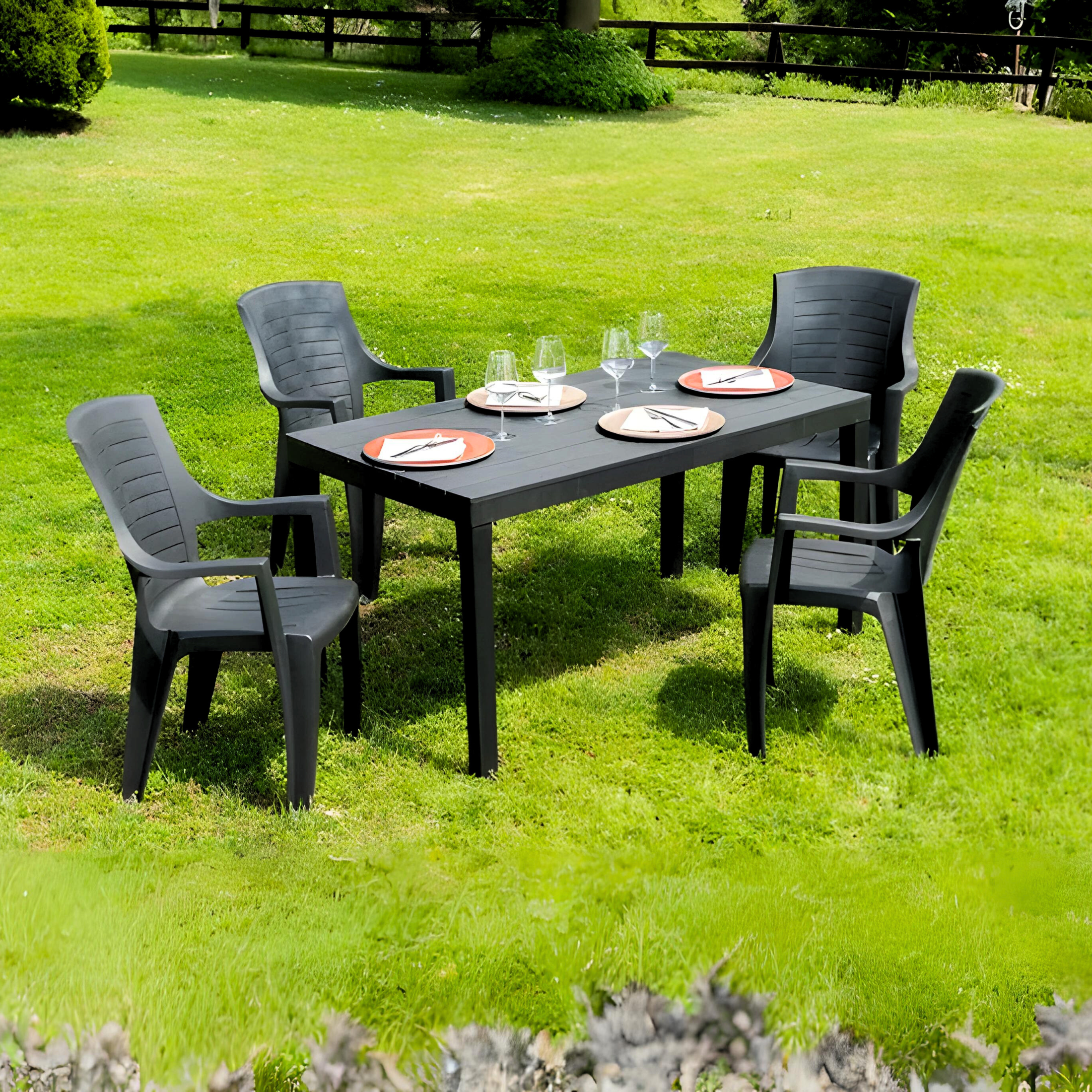 "Maraone" resin garden table for outdoor dining, 138x78 cm, 72h