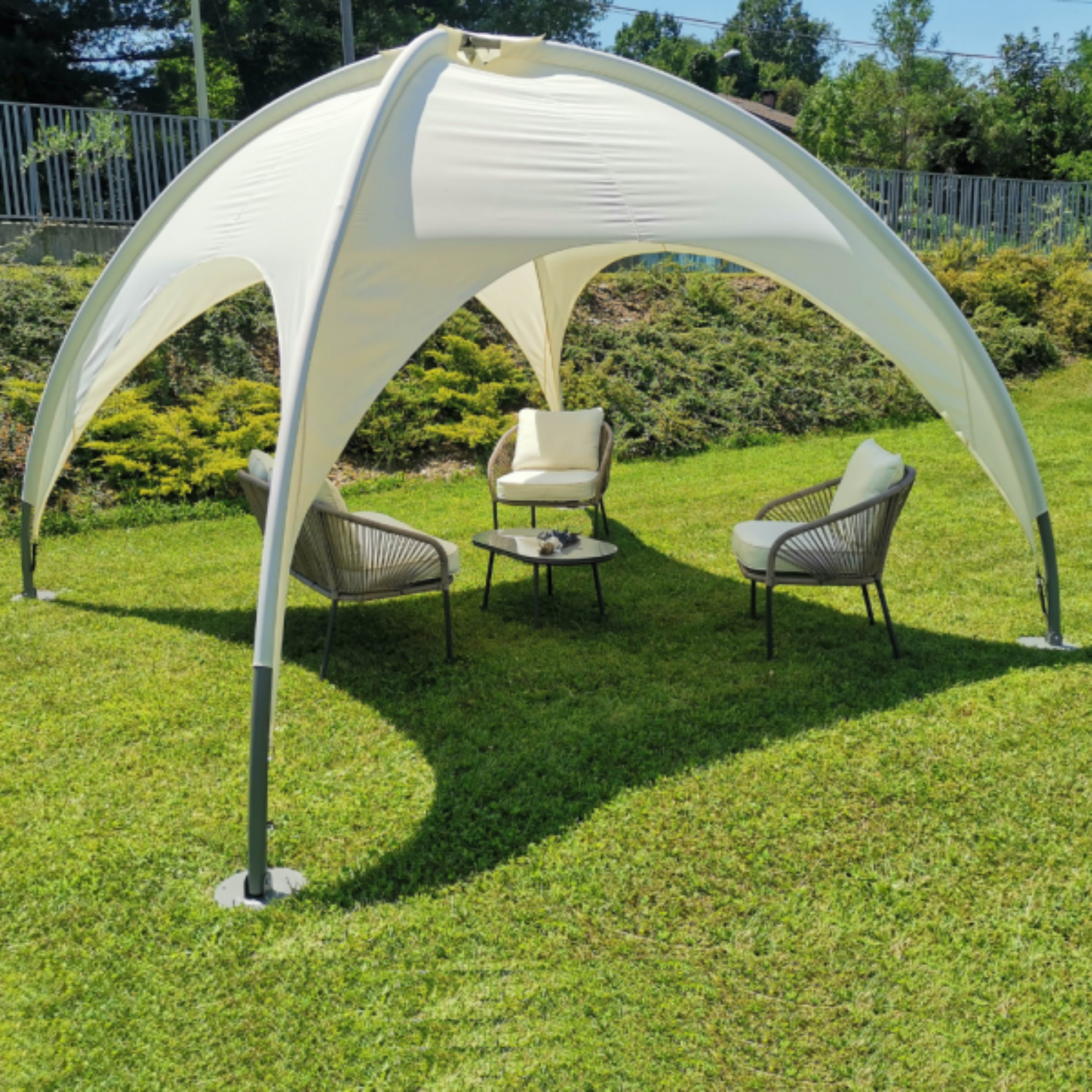 "Igloo" garden gazebo in steel and ecru canvas, 350x350 cm, 275 cm high