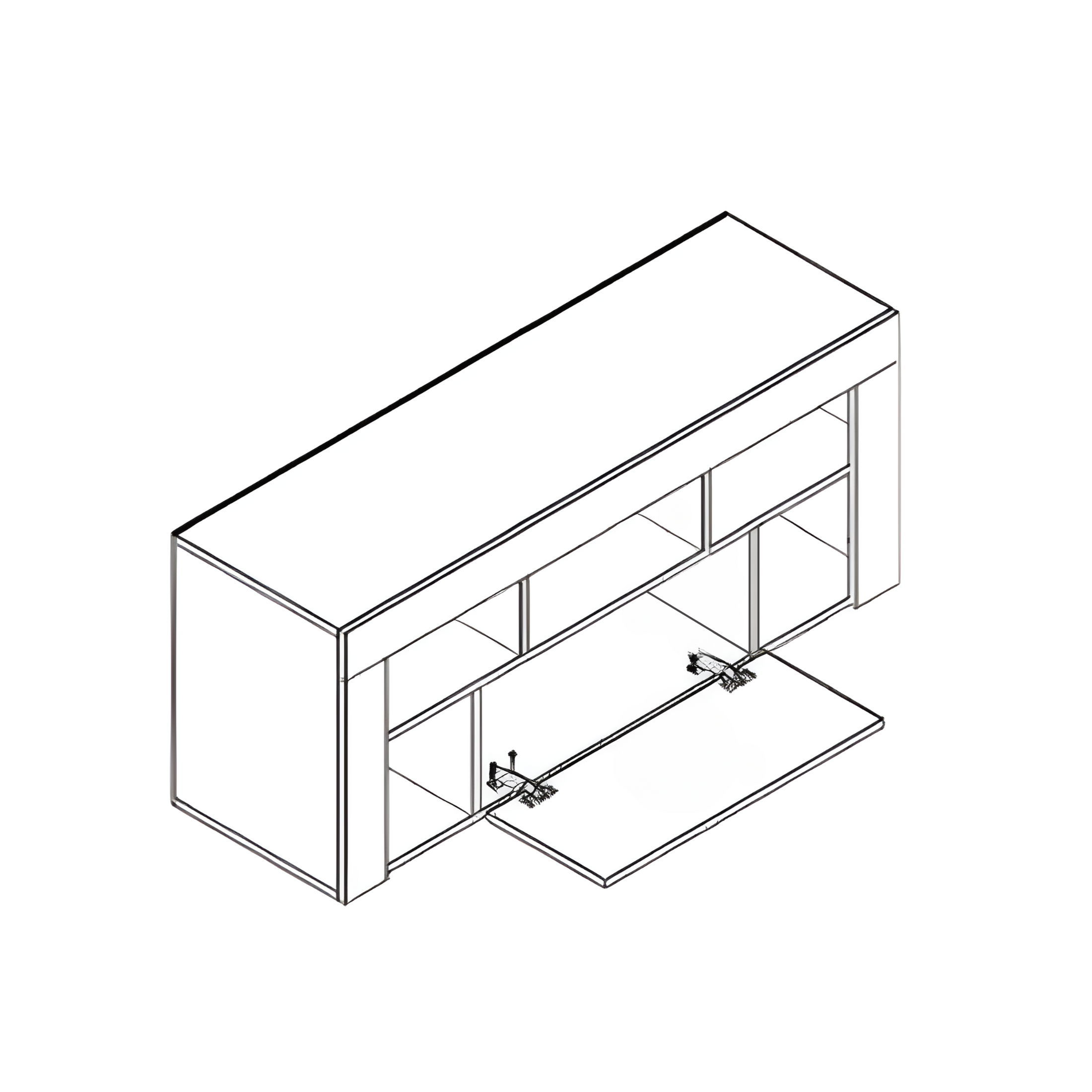 "TV Vision" TV stand in white grained wood, 135x41.5 cm, 60h