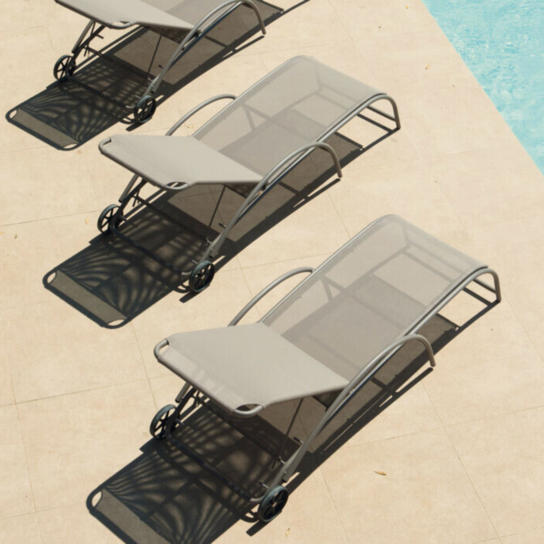 Set of 2 "Park" garden sun loungers in fabric and aluminium, 188x63 cm, 86 cm high