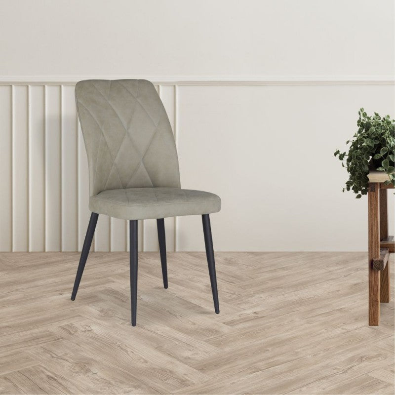 Set of "Vika" dining chairs upholstered in fabric with black metal legs, 48x58 cm, 90 cm high.