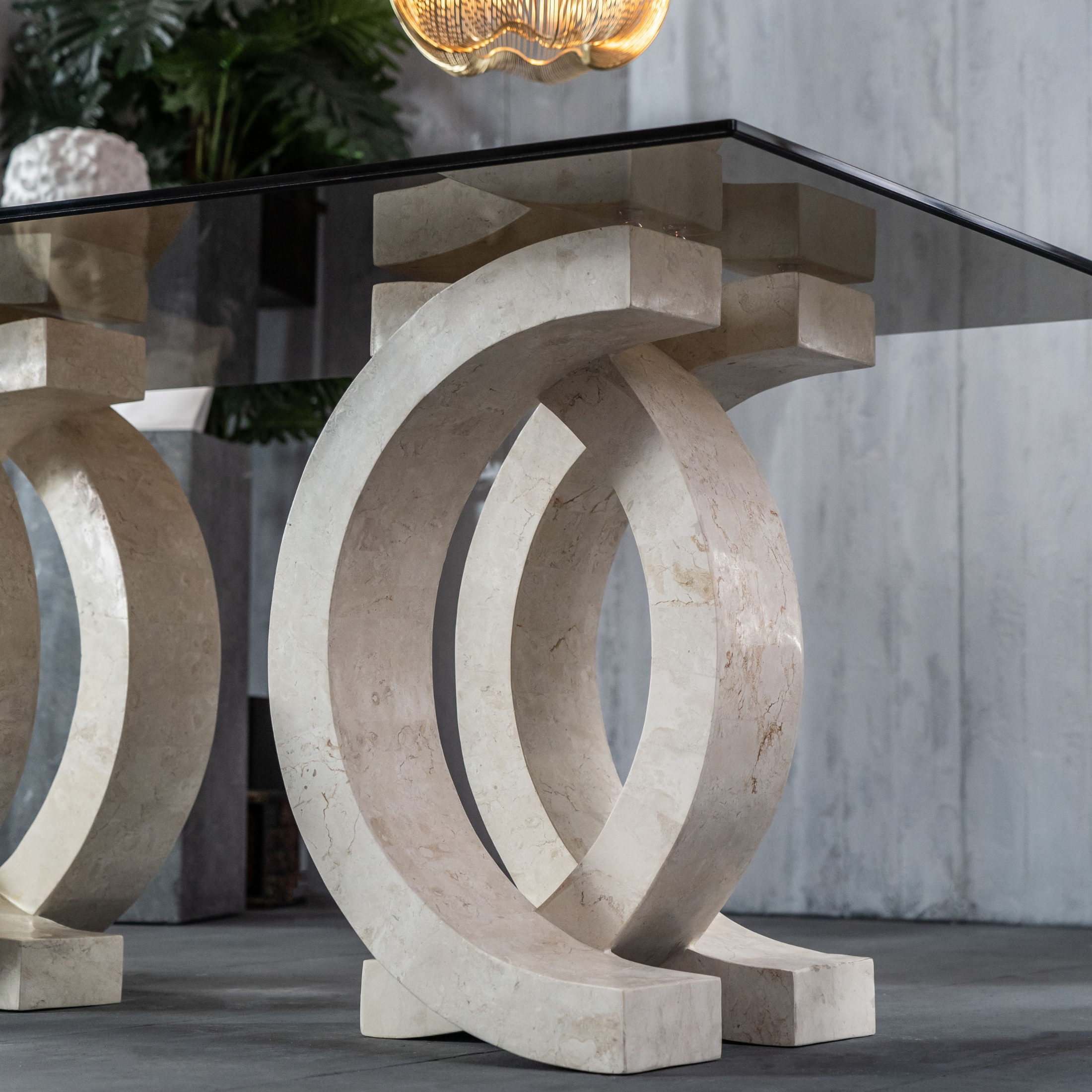 "Coco" stone dining table with tempered glass top, 180x100 cm, 76 cm high