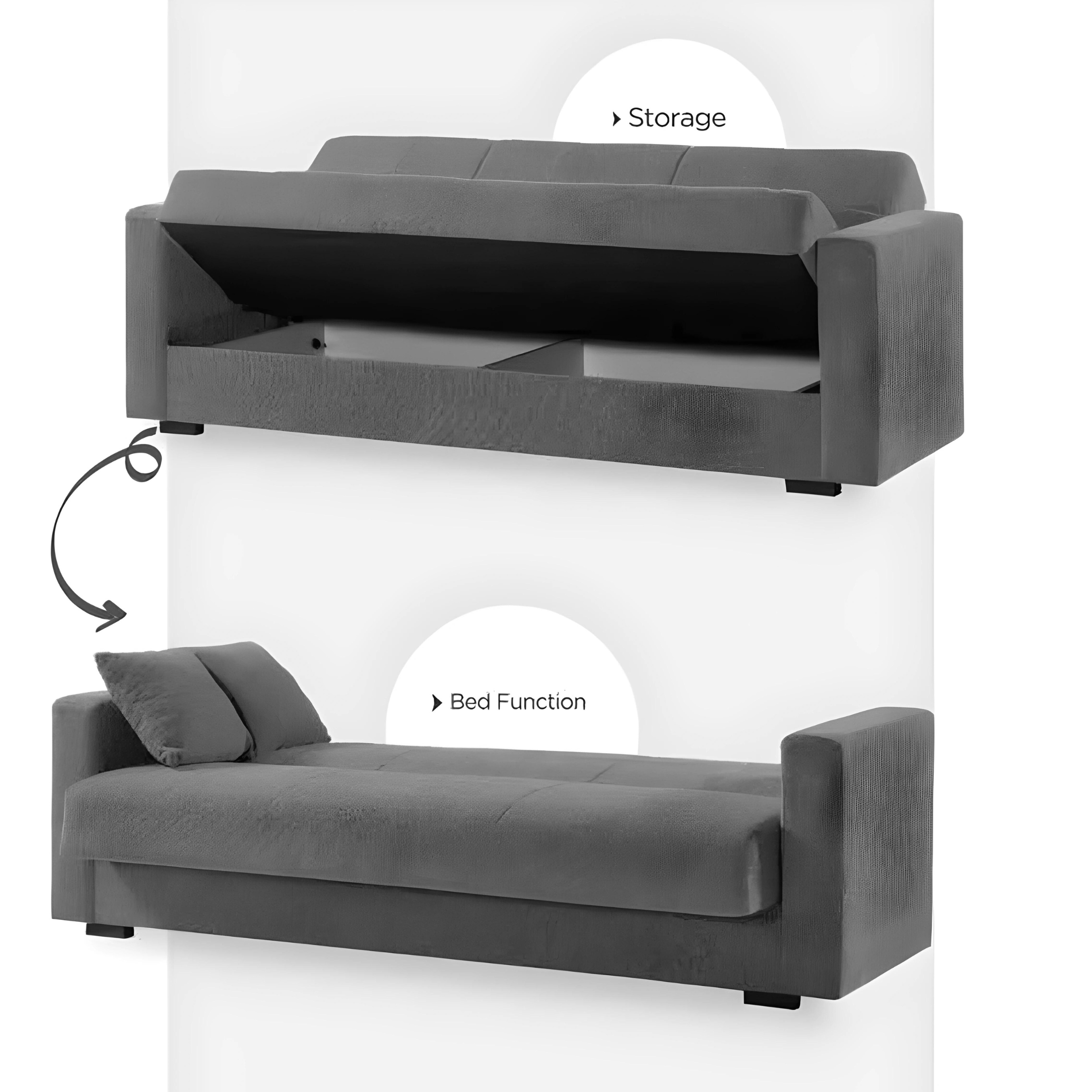 "Futura" 3-seater sofa bed in fabric with chromed feet, 220x84 cm, 82h