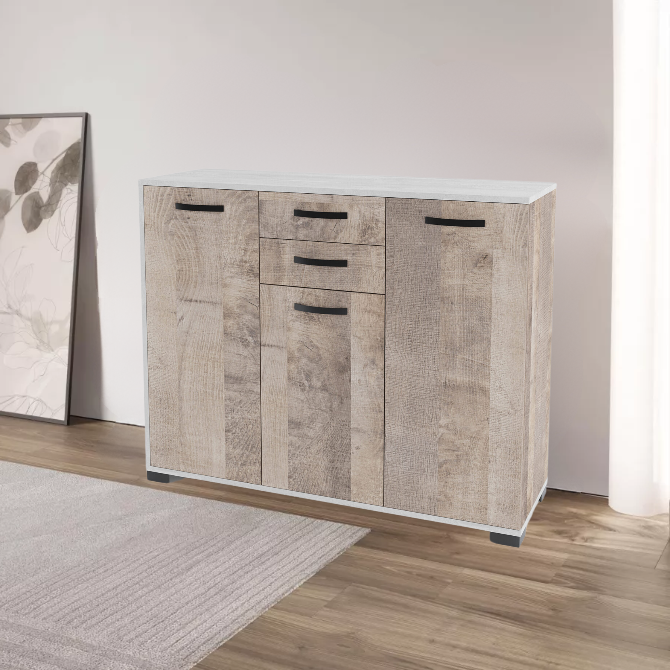 "Chef" wooden buffet sideboard with 3 doors and 2 drawers for the living room, 107x36 cm, 86h