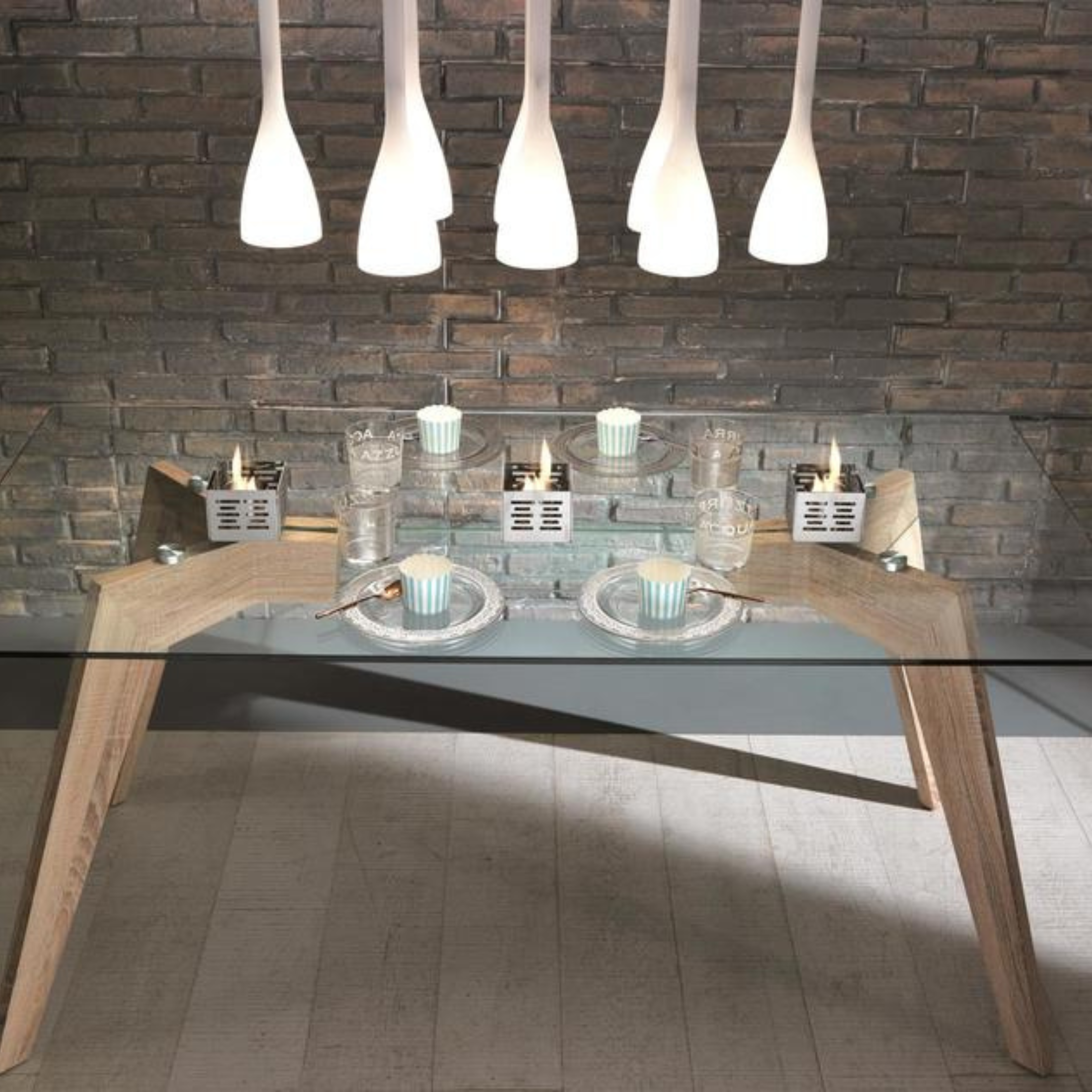 Set of 3 "Antea" bioethanol table fireplaces in satin-finished steel, 10x10 cm, 8h