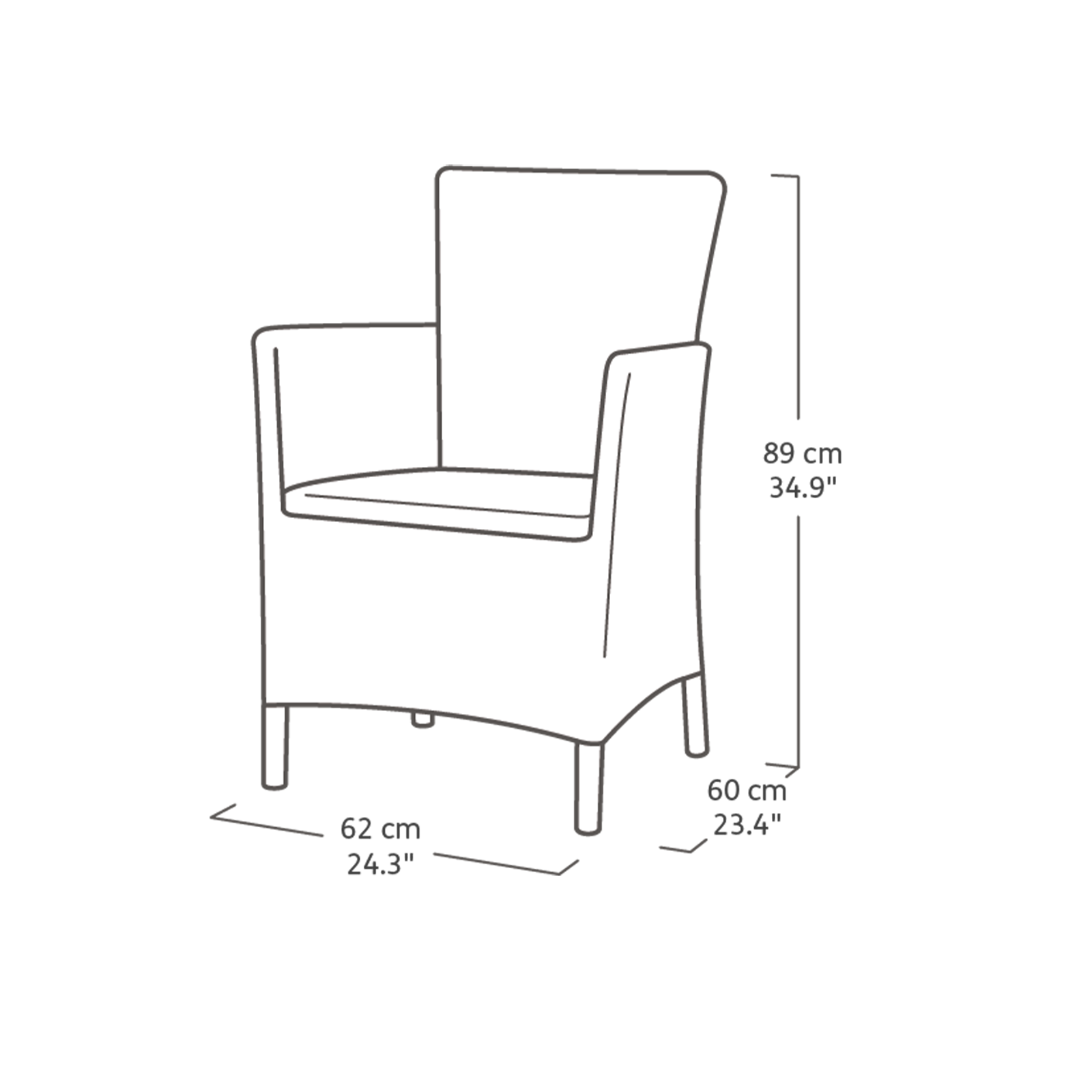 "Iowa Balcony" garden lounge set in rattan resin, coffee table + 2 armchairs with cushions