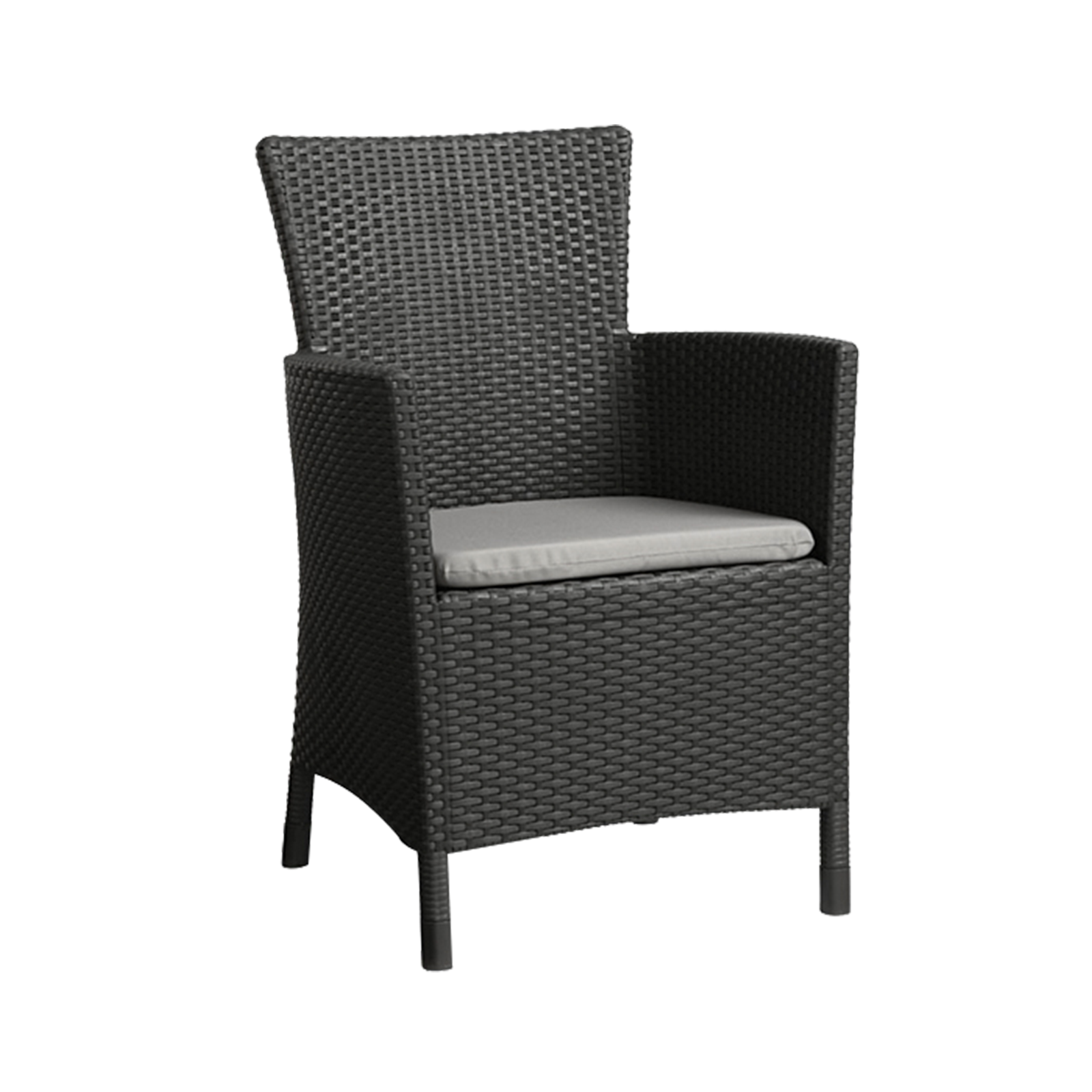 "Iowa Balcony" garden lounge set in rattan resin, coffee table + 2 armchairs with cushions