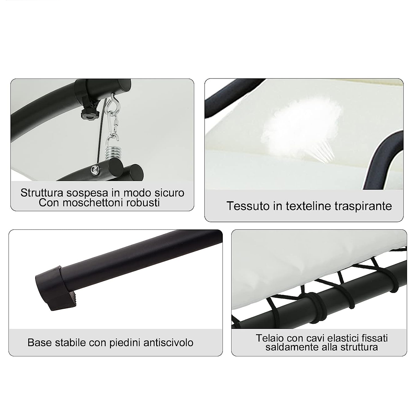 "Ground" steel garden swing bed with cushion and canopy, 197x104 cm, 200 cm high