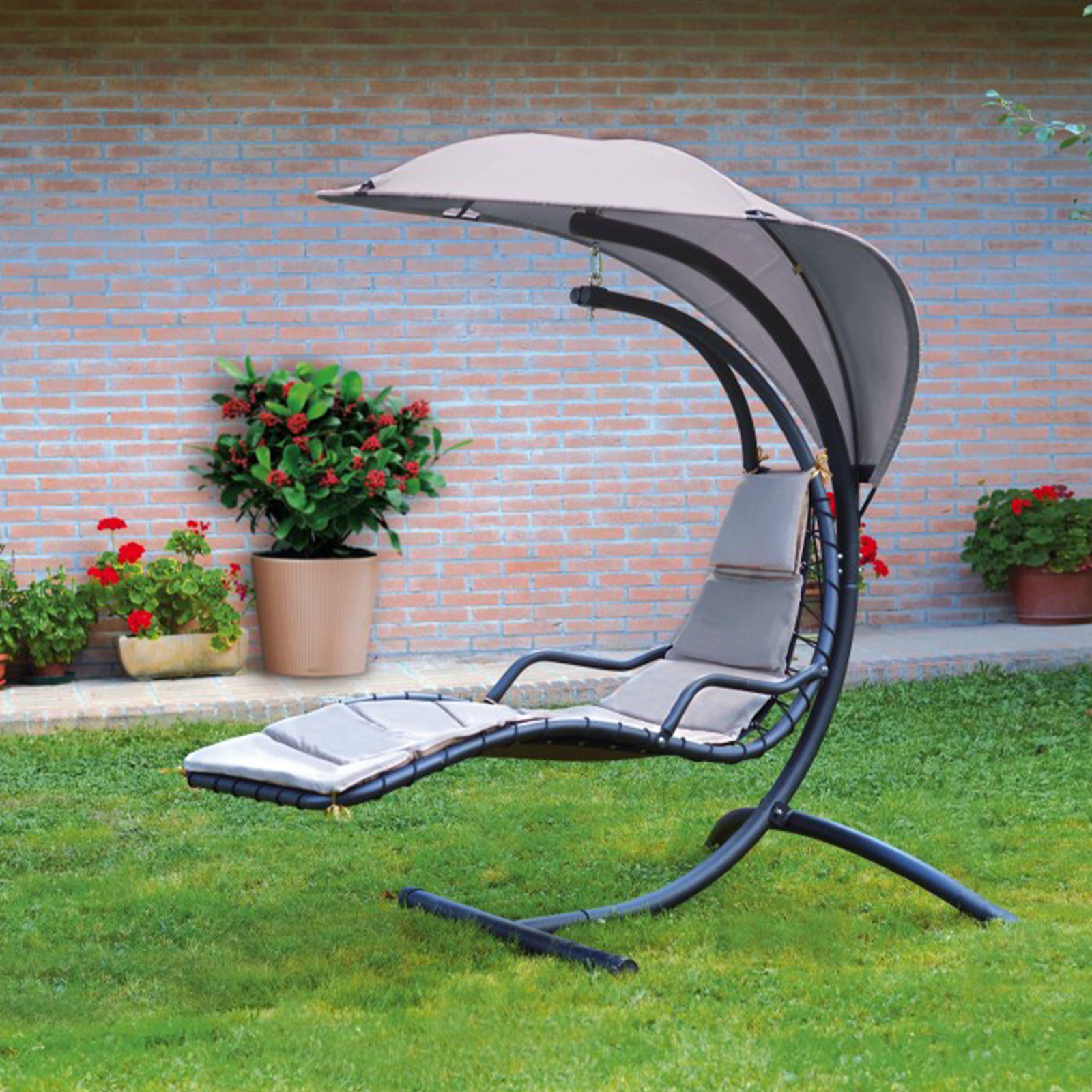"Ground" steel garden swing bed with cushion and canopy, 197x104 cm, 200 cm high