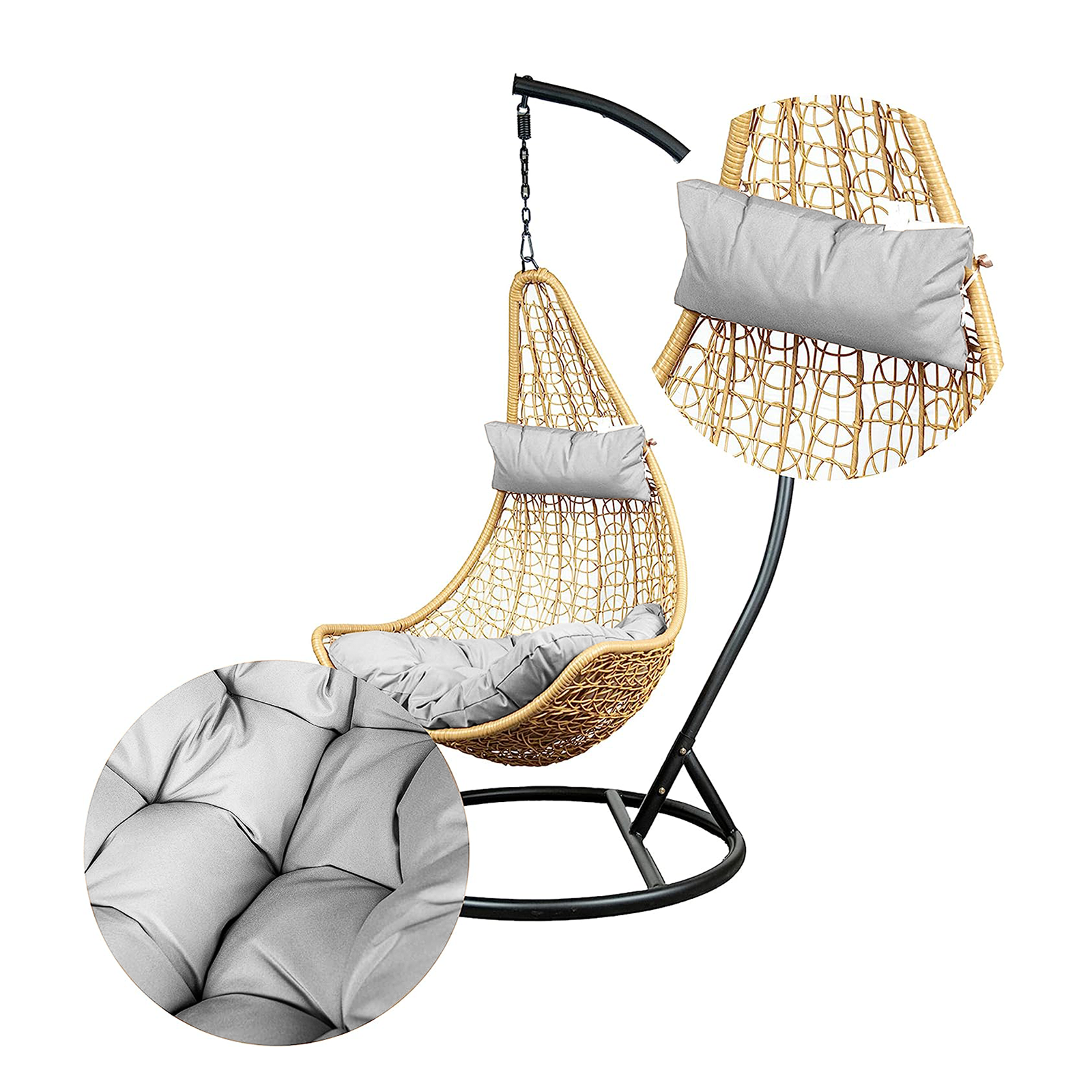 "Rat" hanging rocking chair for the garden in metal with cushions 95x95 cm 195h