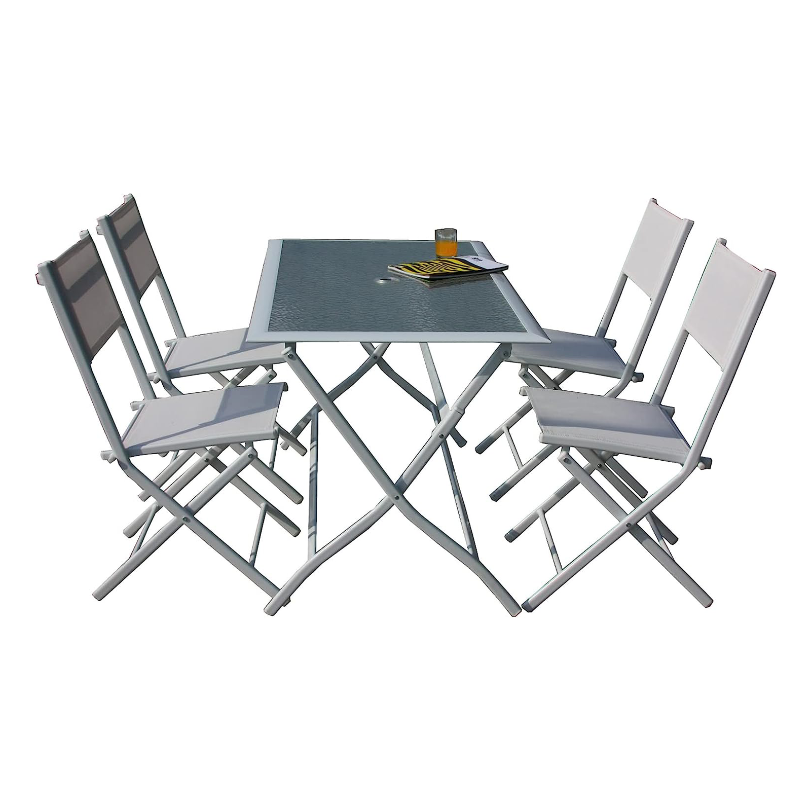 Astro Folding Dining Set of 4 Chairs and Table in White Steel for the Garden