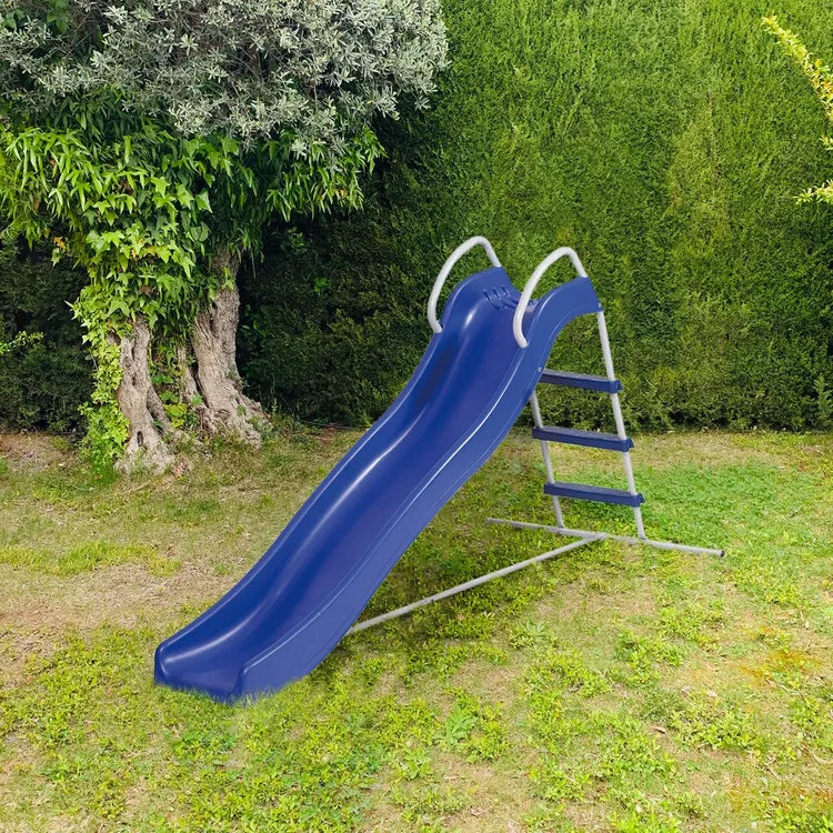 "Bruco" wave-shaped garden slide with 3 steps in blue PVC, 190x95 cm, 105 cm high.