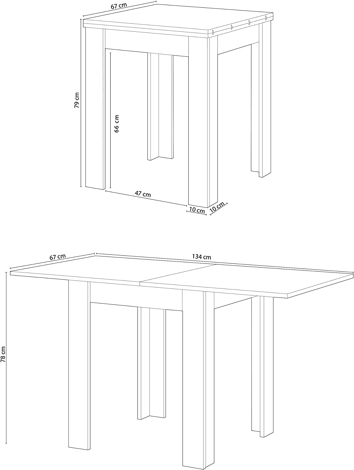 Tavolo da pranzo quadrato Kendra estensibile a libro in truciolato cm 67x67 79h