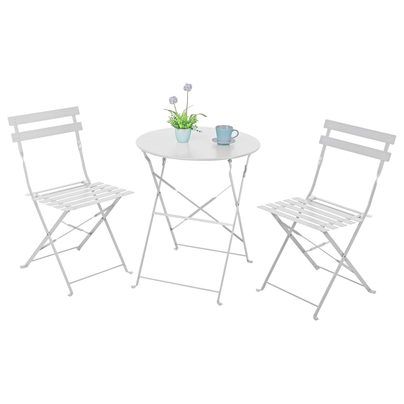 "Giotto" steel dining set with 2 chairs and a folding round table