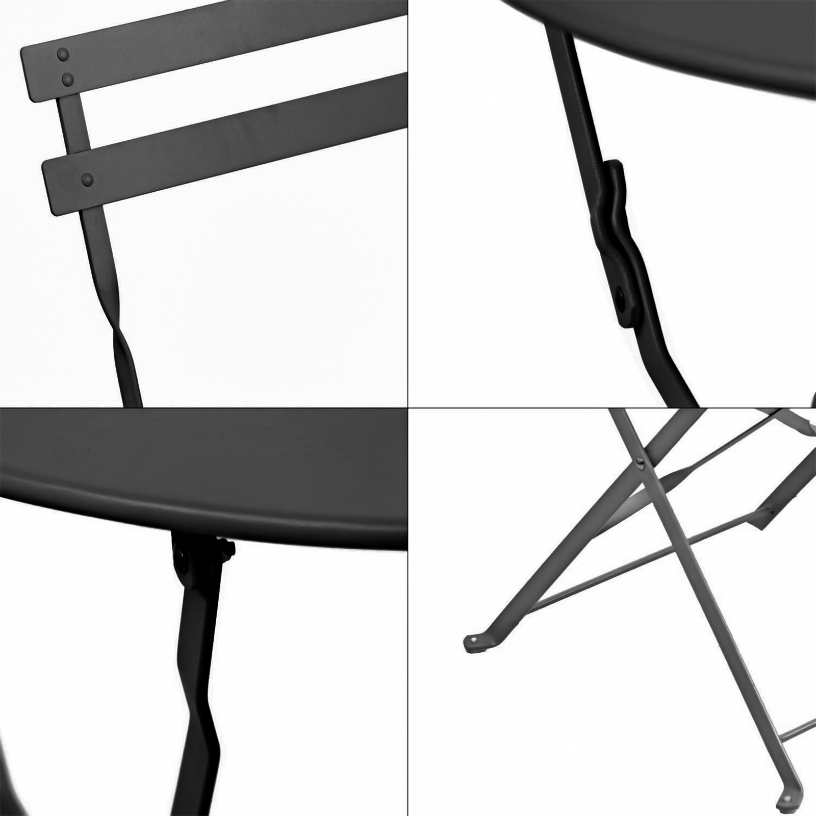 "Giotto" steel dining set with 2 chairs and a folding round table