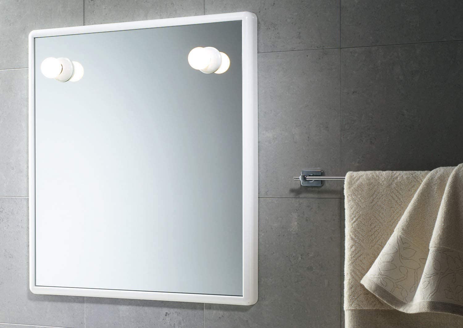 Specchio da bagno 8001 con luci e cornice bianca cm 55x5,5 60h