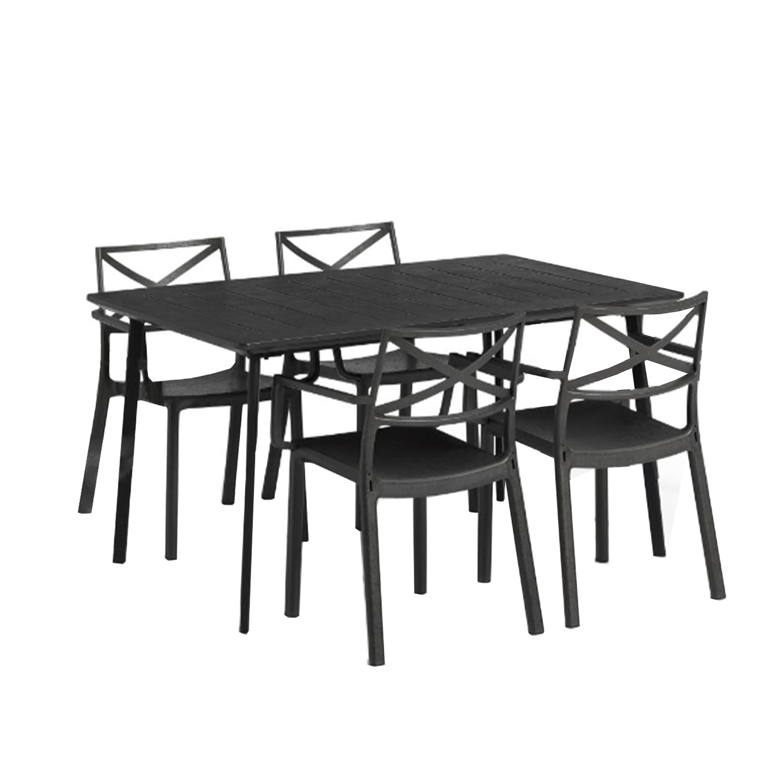 "Cast Iron" resin dining table with cast iron effect top for the garden, 150x90 cm, 74h