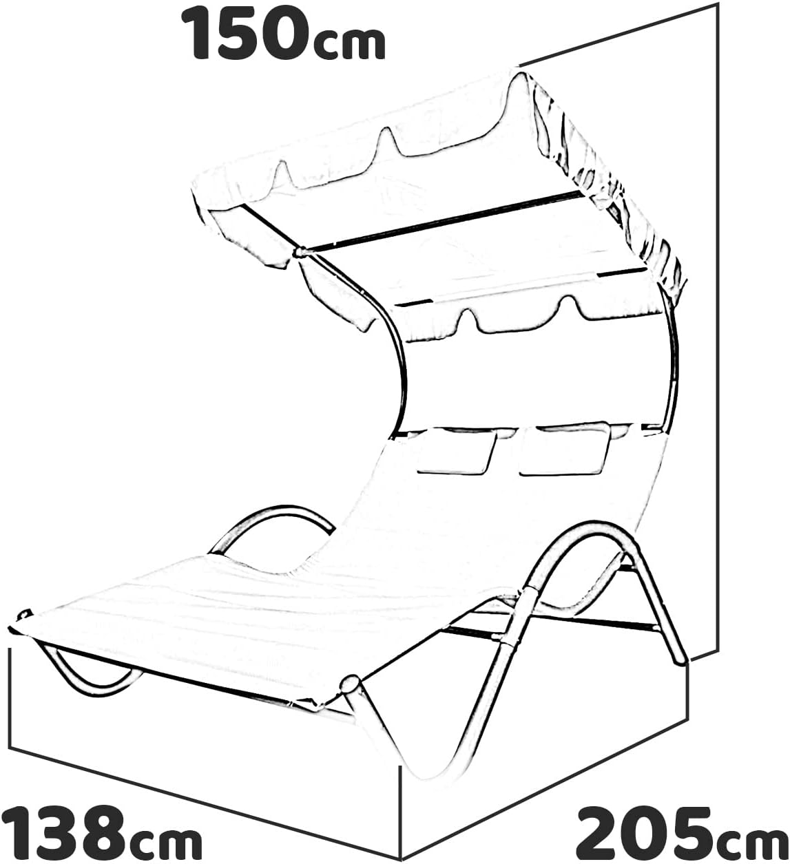 "Garden Sun" double sun lounger in adjustable steel, 205x138 cm, 150 cm high