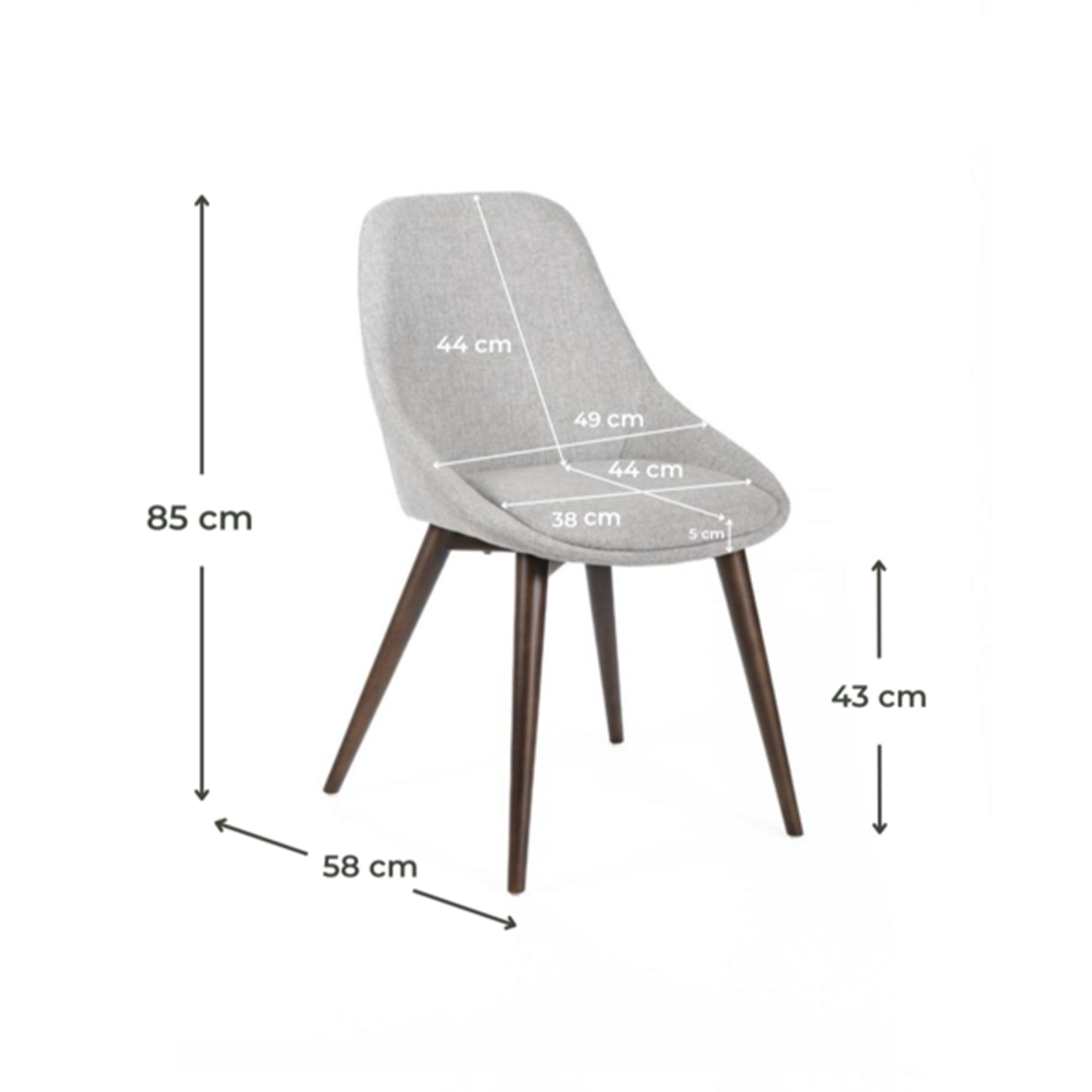 Set of modern dining chairs in "Zaira" fabric with wooden frame, 49x58 cm, 85 cm high