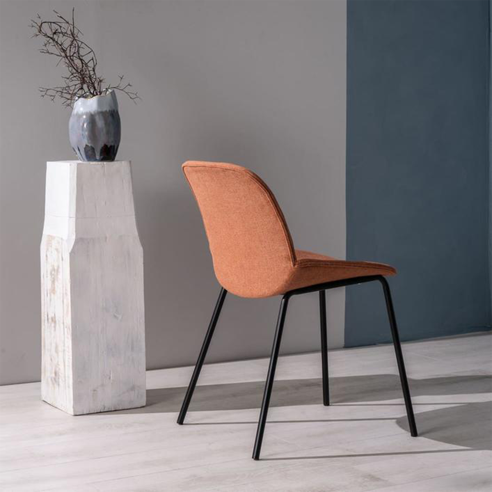 Set of "Sami" fabric dining chairs with elegant modern painted metal legs