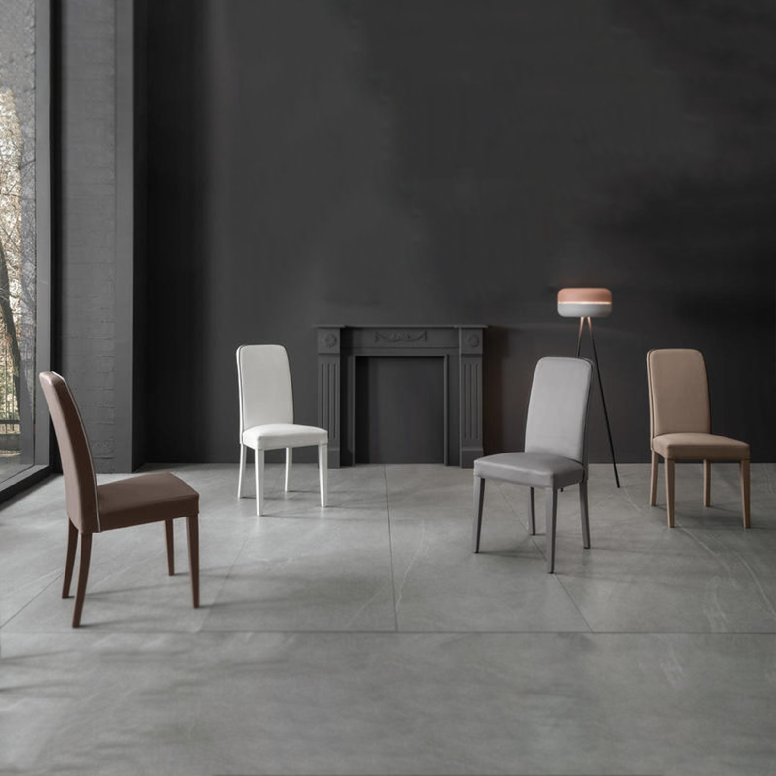 Set of modern "Gardenia" upholstered living room chairs in faux leather, 46x59 cm, 99h