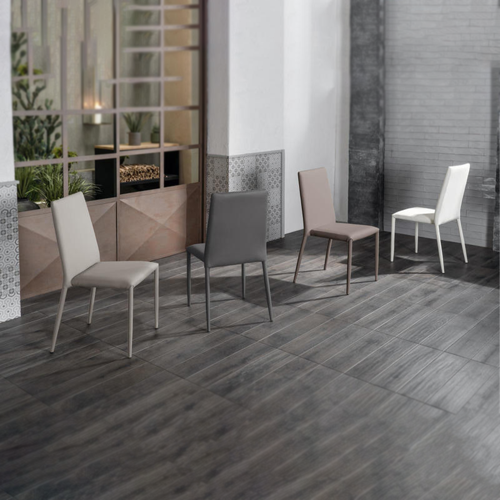 Set of modern stackable "Lavender" upholstered chairs in faux leather for the living room, 42x40 cm, 96h