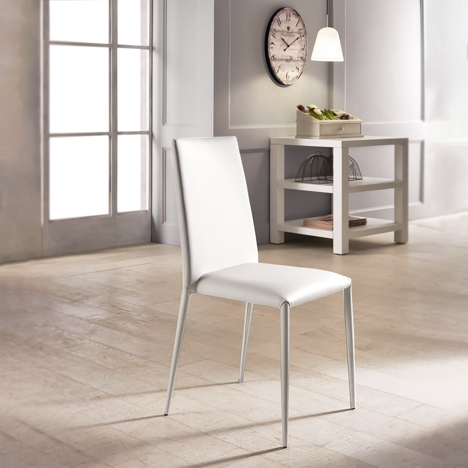 Set of modern stackable "Lavender" upholstered chairs in faux leather for the living room, 42x40 cm, 96h