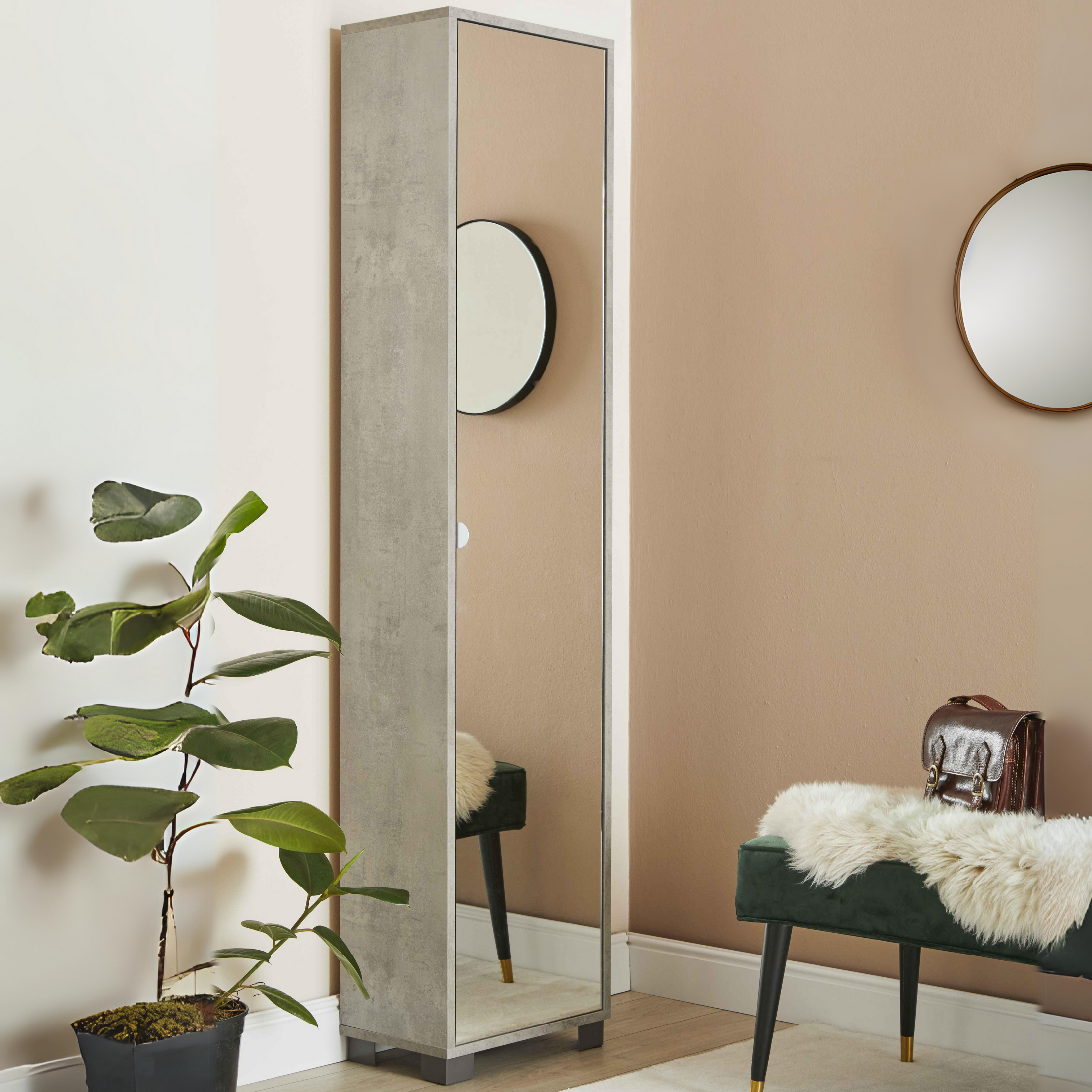 Mirror1 column with 1 mirror door, wooden cabinet, 43x29 cm, 190 cm high