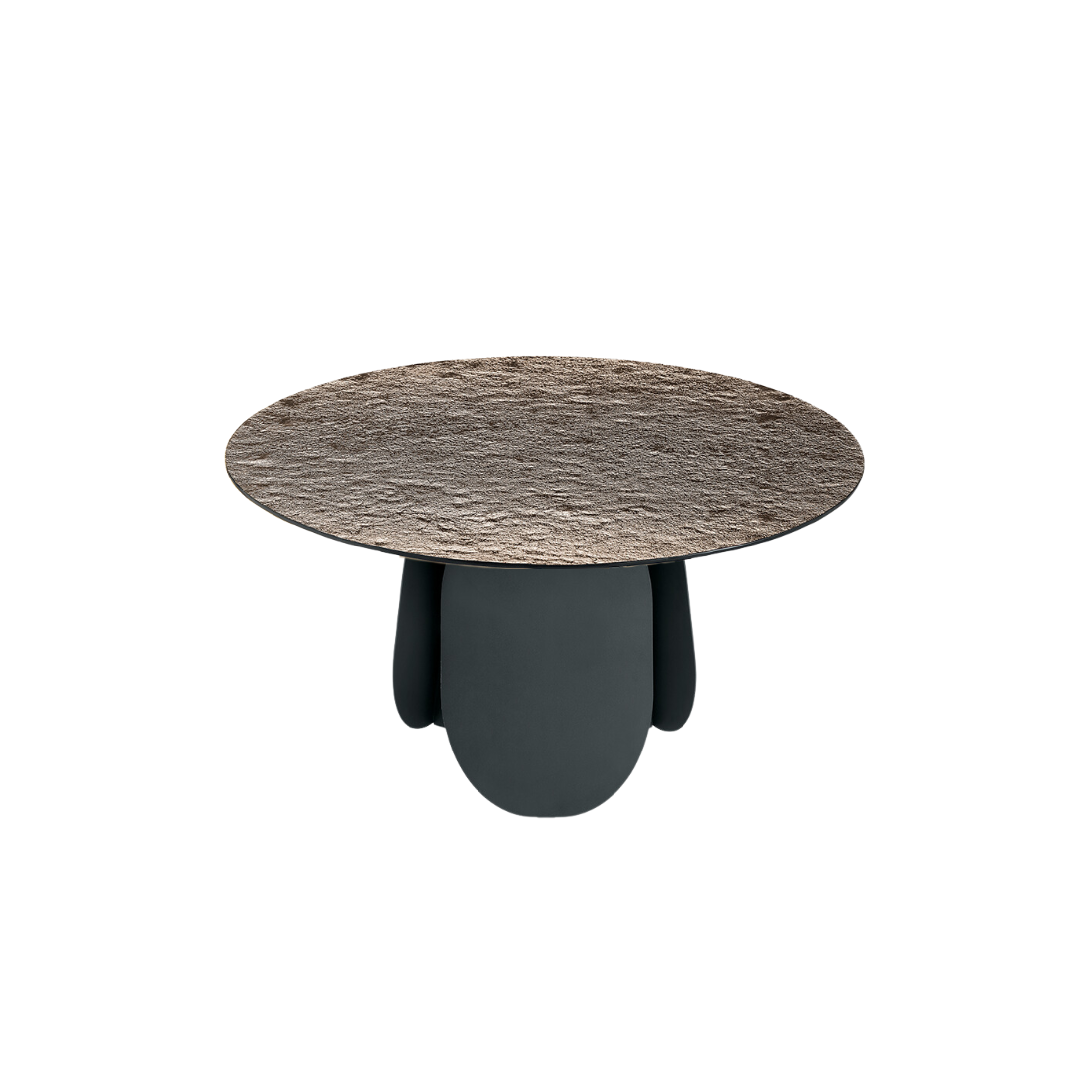 "Monroe" modern fixed round dining table with hammered glass top