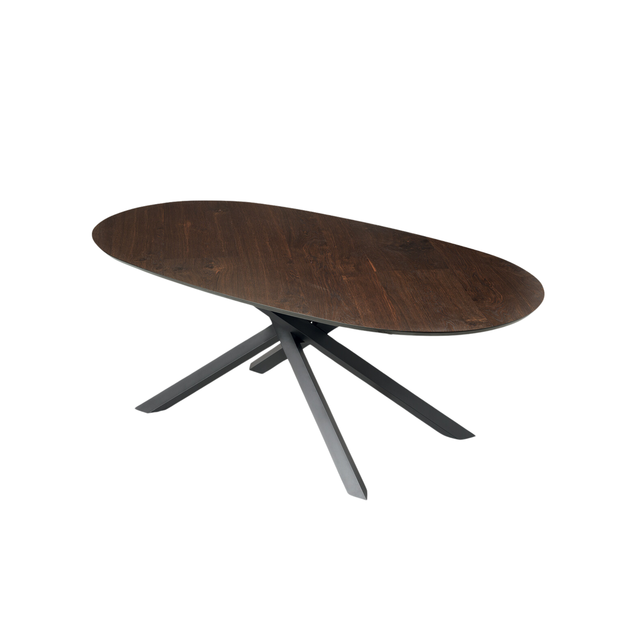 "Canyon" modern fixed dining table with metal base and oak top, 210x109 cm, 75 cm high