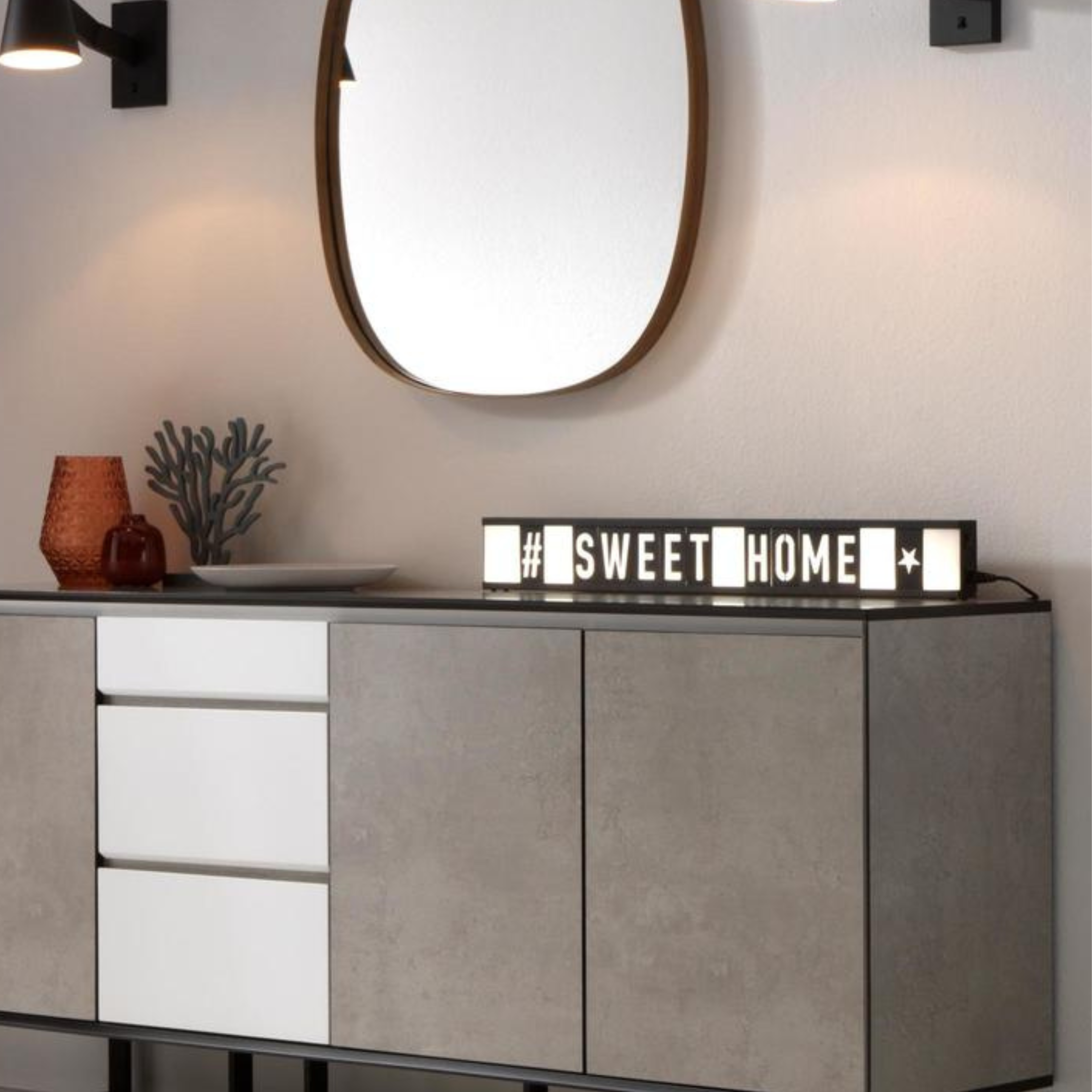 "Naos" metal LED table lamp with letters, 80x3 cm, 10h