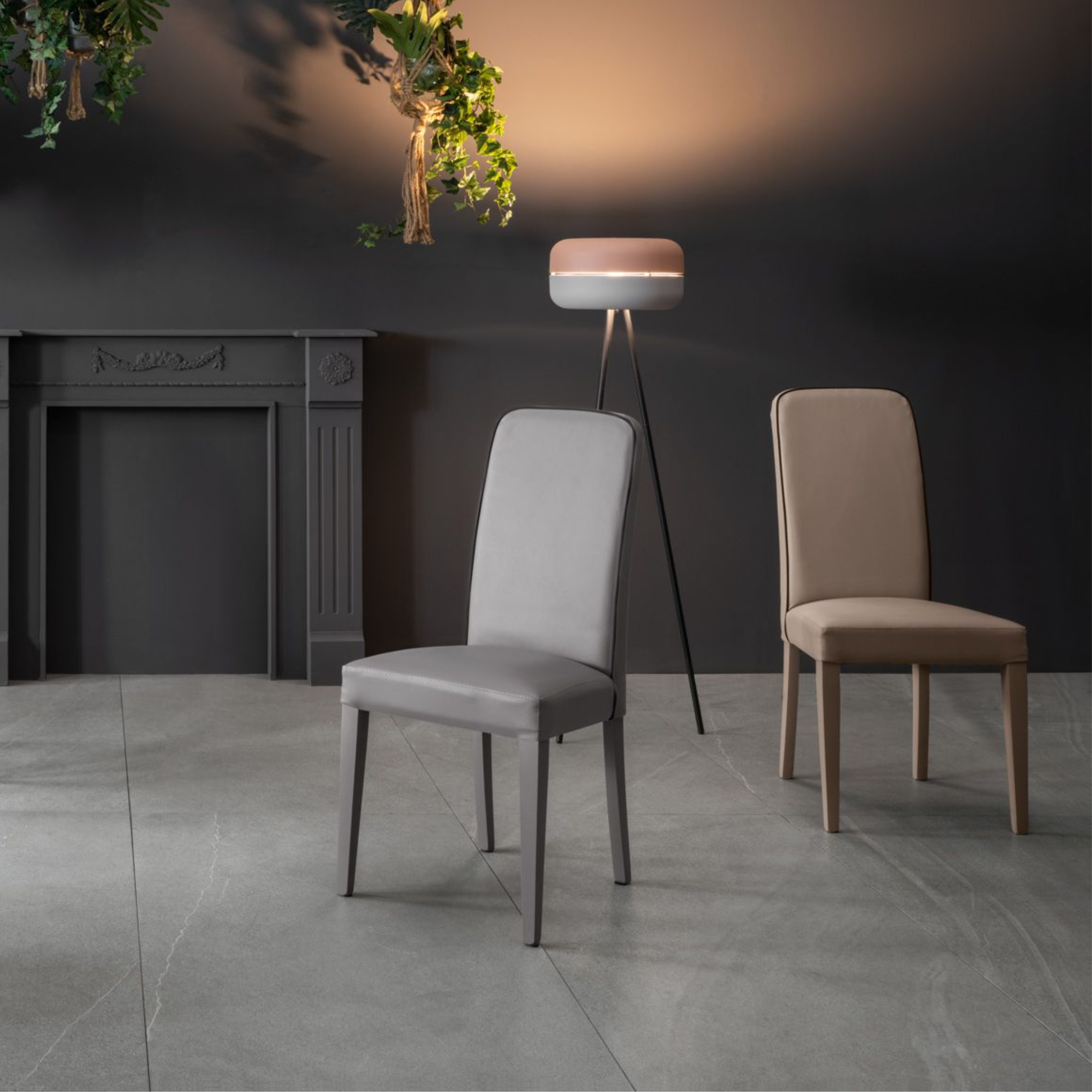 Set of modern "Gardenia" upholstered living room chairs in faux leather, 46x59 cm, 99h