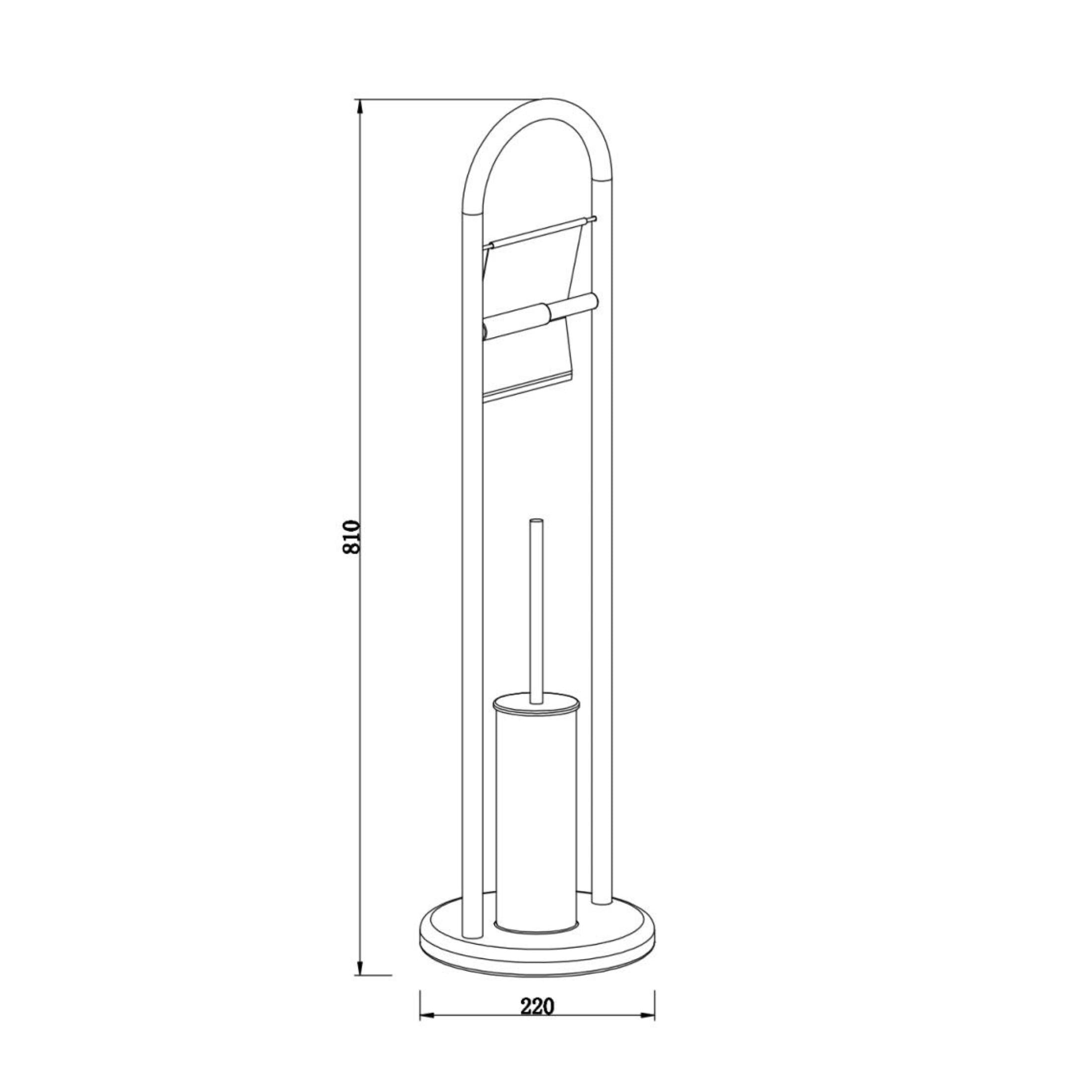 "Amélie" chrome-plated metal toilet roll holder and toilet brush holder with round base