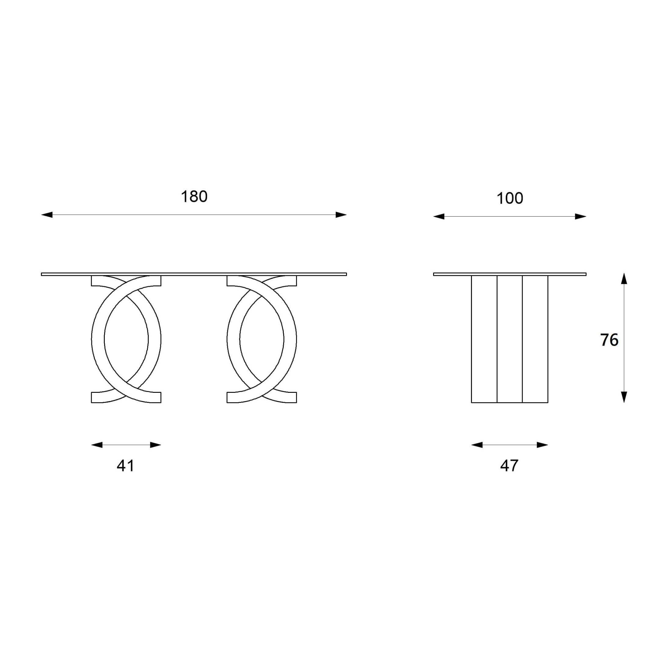 "Coco" stone dining table with tempered glass top, 180x100 cm, 76 cm high